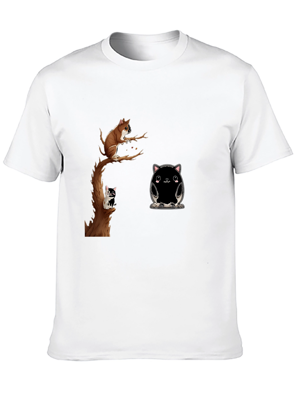 Whimsical Animal Print Black T-Shirt