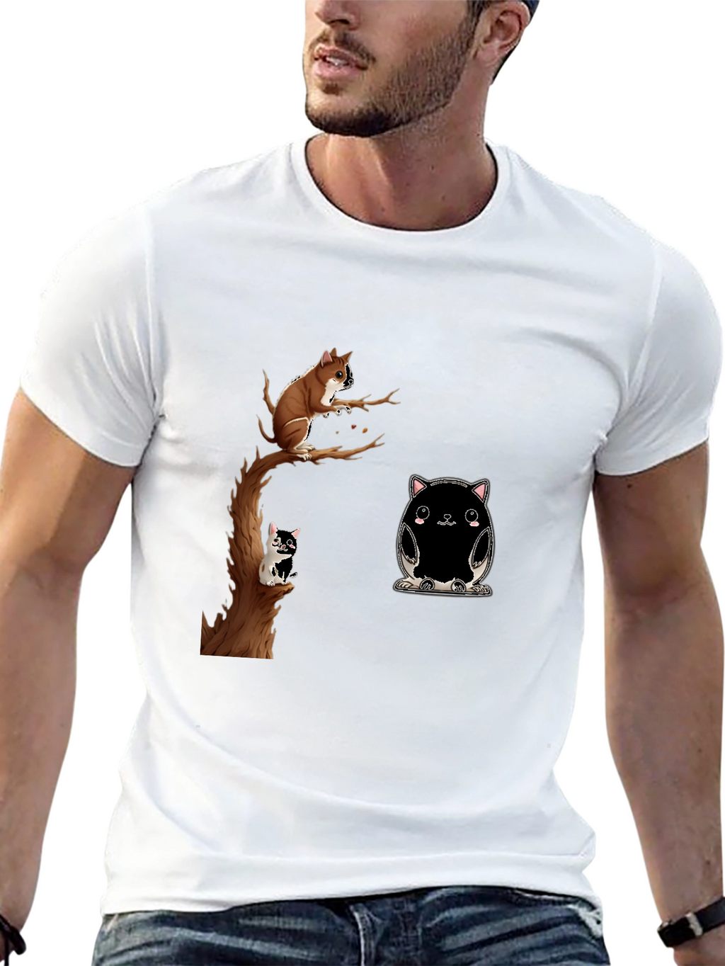 Whimsical Animal Print Black T-Shirt