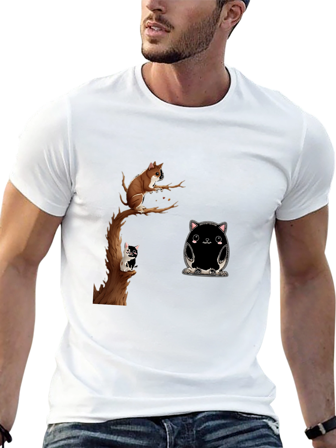 Whimsical Animal Print Black T-Shirt