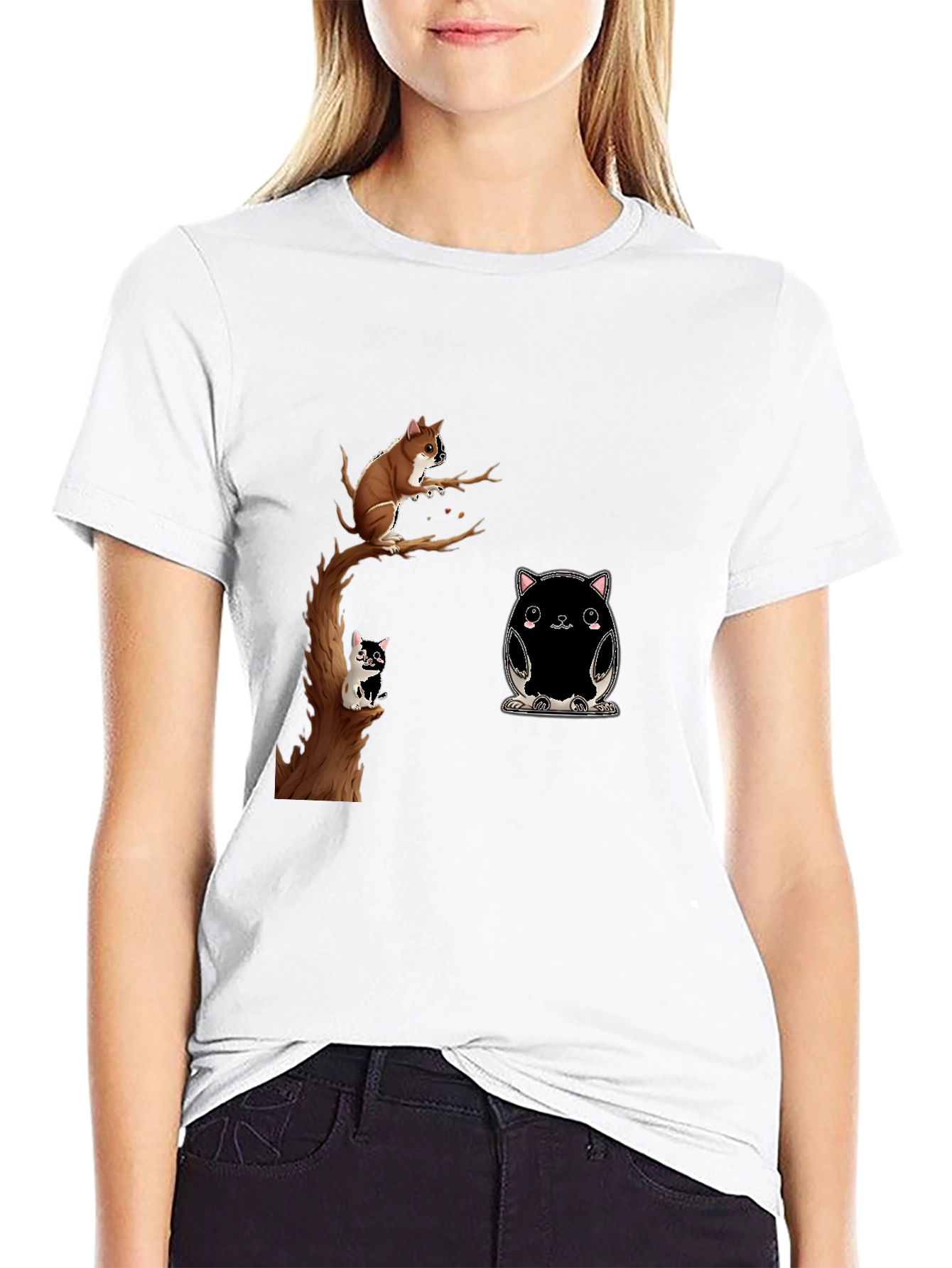 Whimsical Animal Print Black T-Shirt