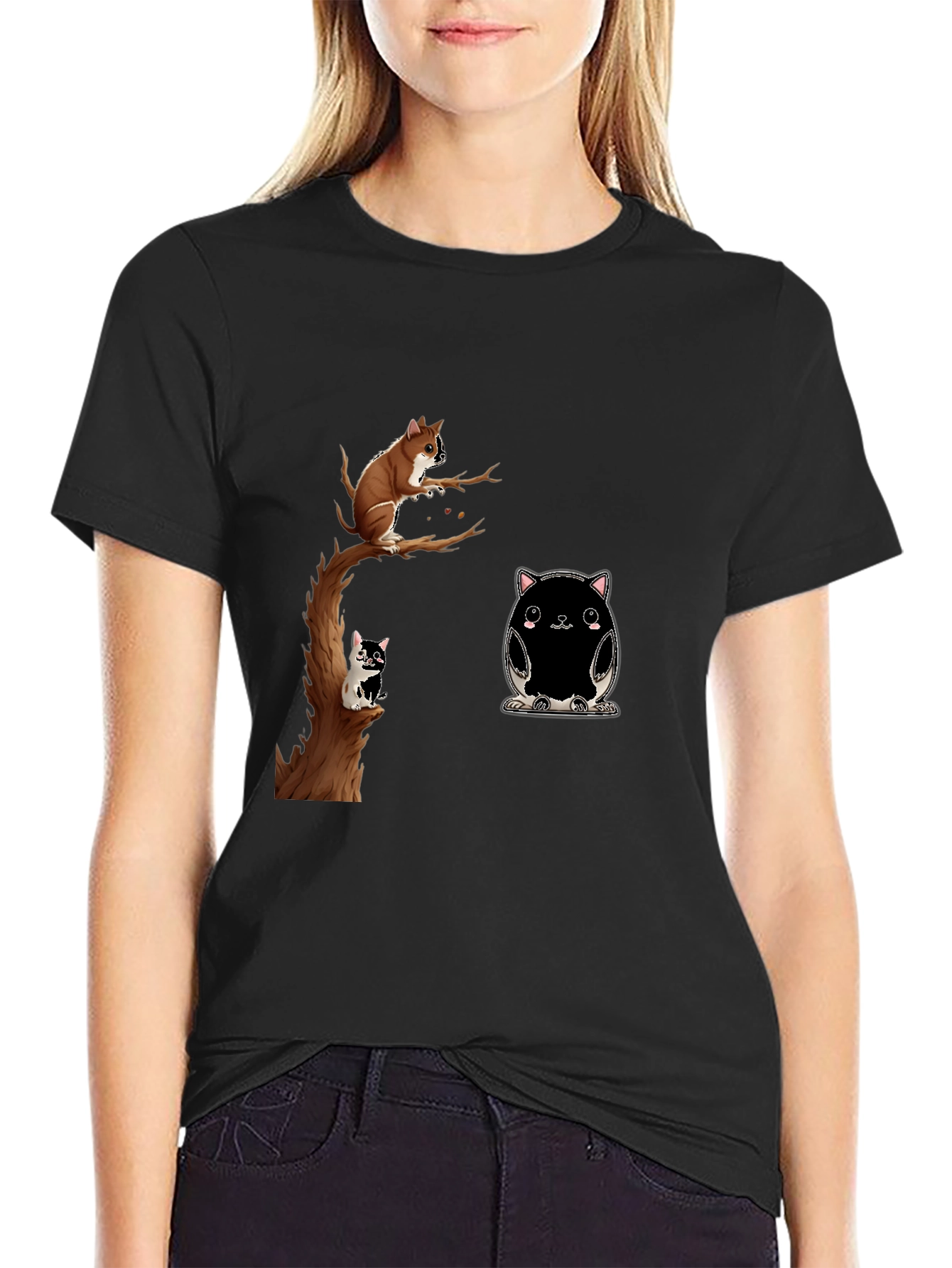 Whimsical Animal Print Black T-Shirt