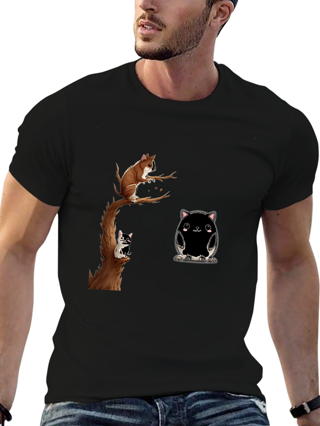 Whimsical Animal Print Black T-Shirt