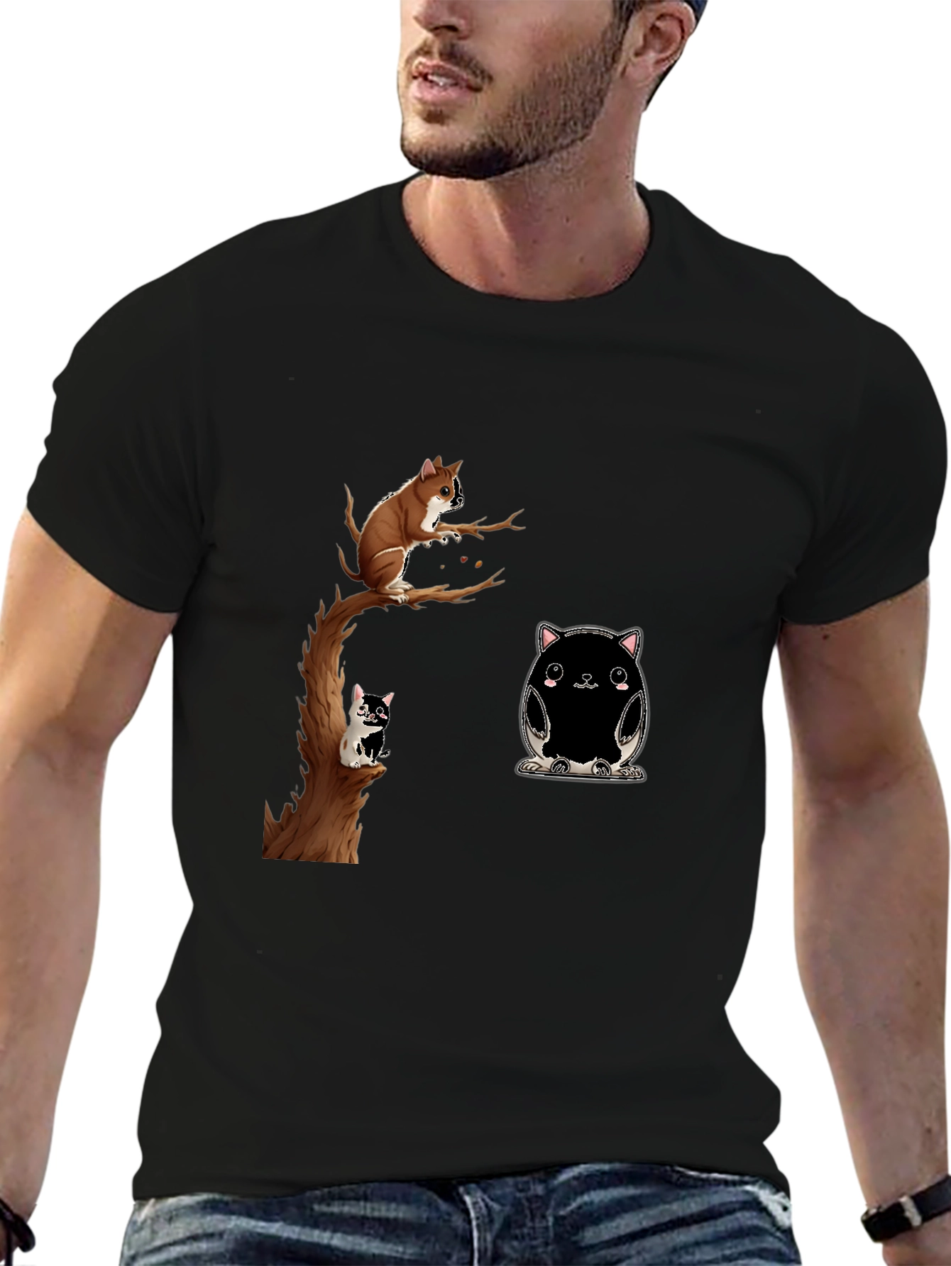 Whimsical Animal Print Black T-Shirt