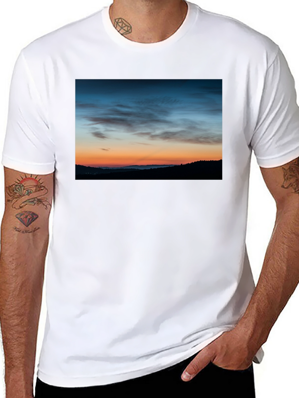 Sunset Landscape Graphic Tee - Mens Black T-Shirt