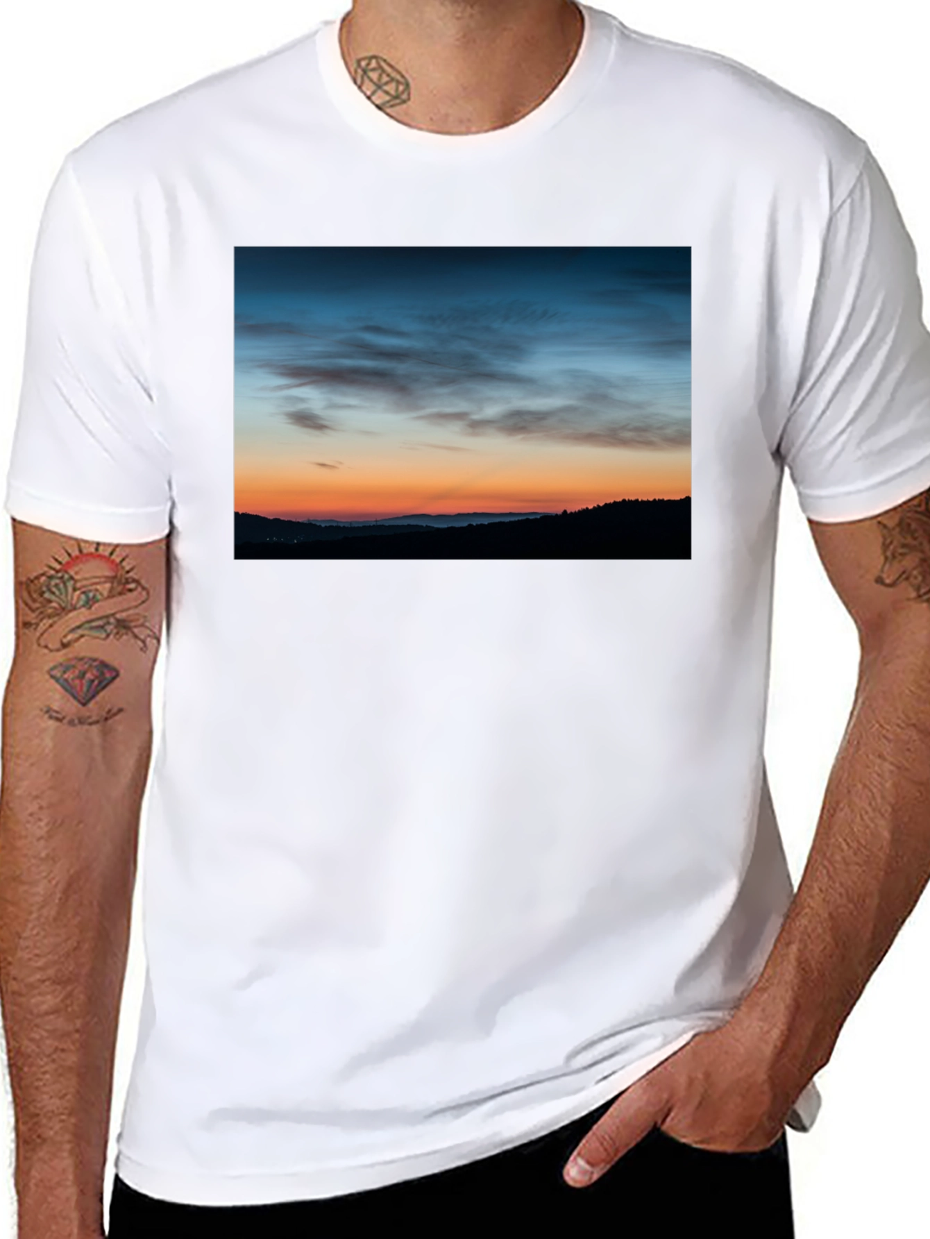 Sunset Landscape Graphic Tee - Mens Black T-Shirt