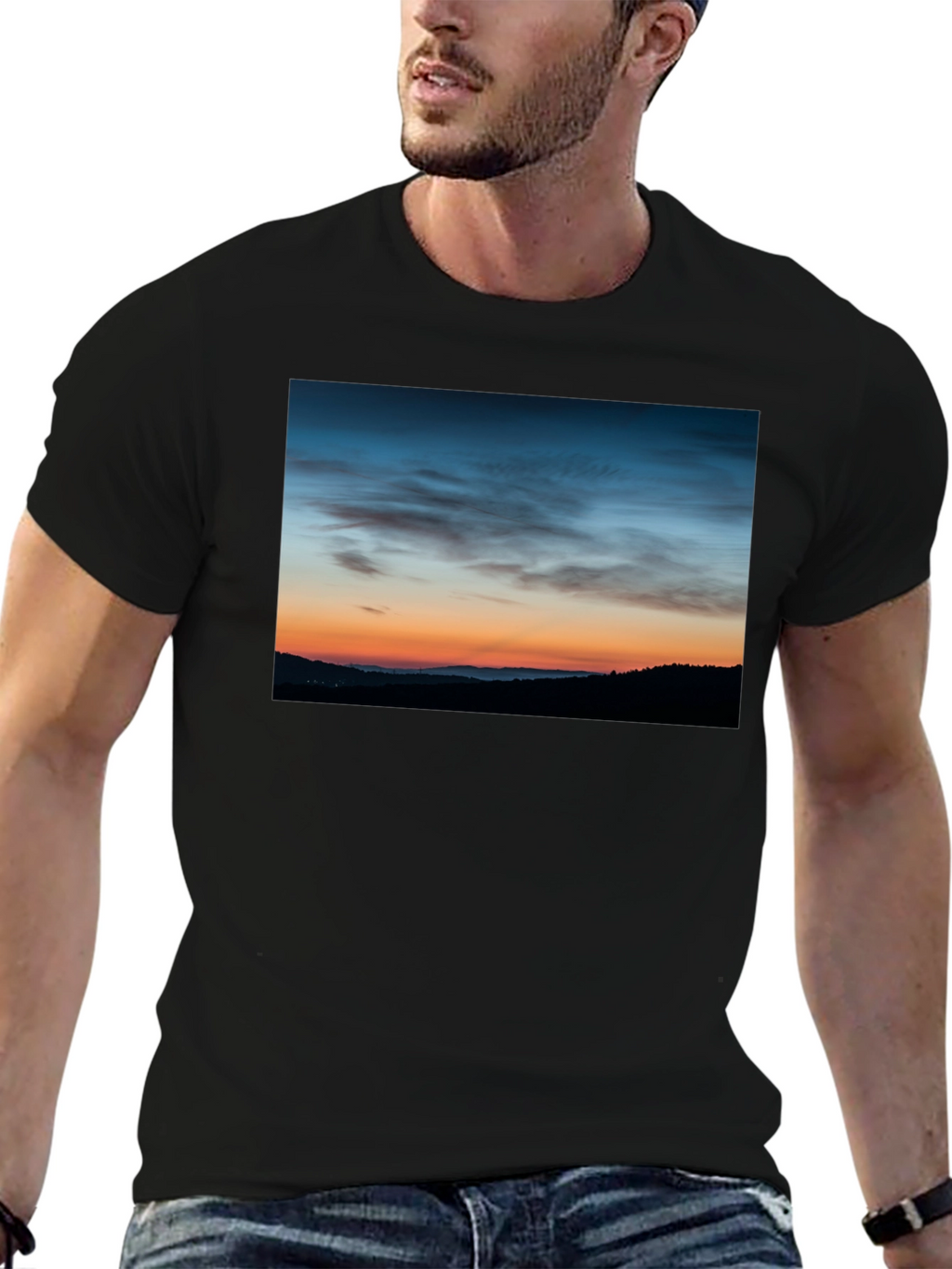 Sunset Landscape Graphic Tee - Mens Black T-Shirt
