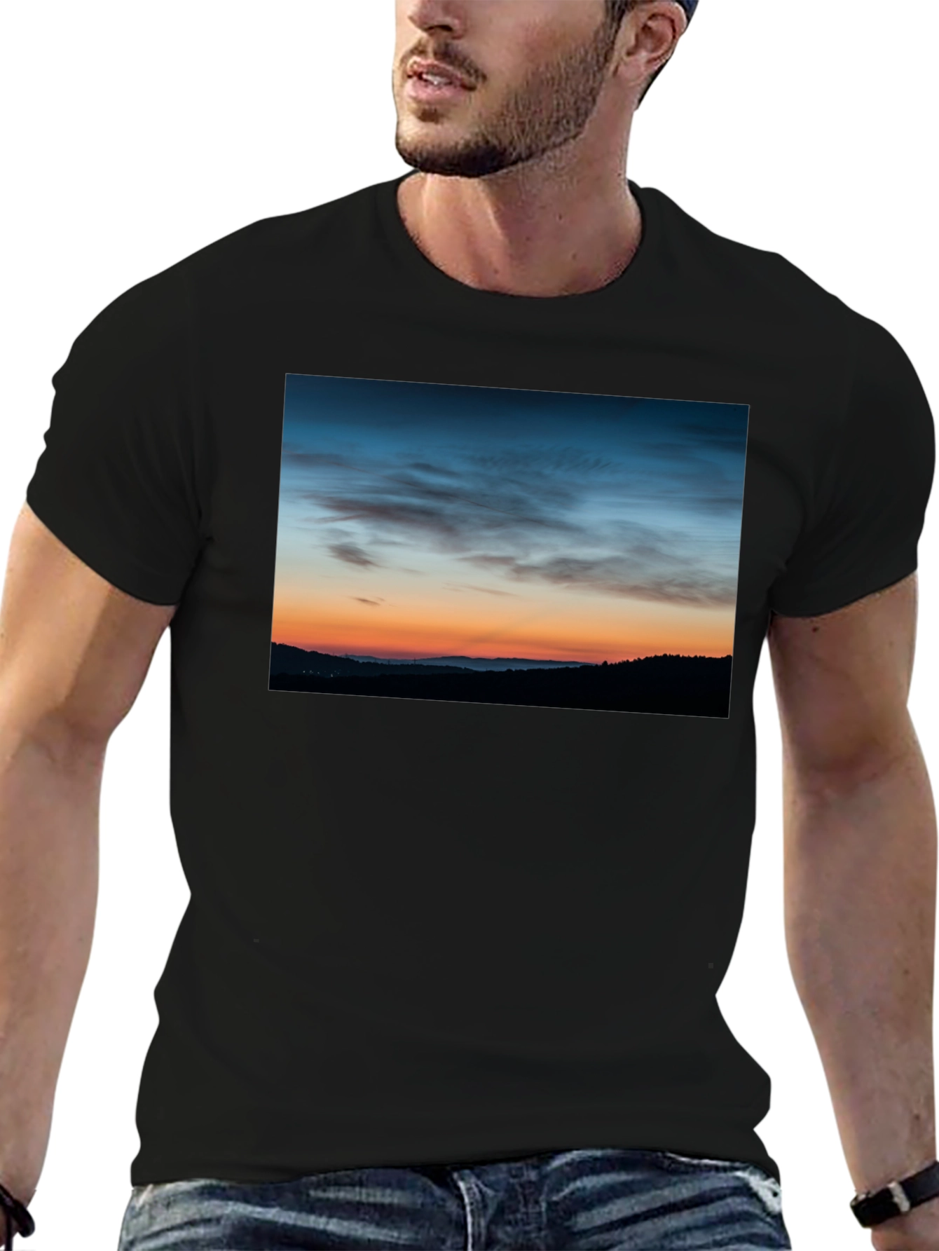 Sunset Landscape Graphic Tee - Mens Black T-Shirt