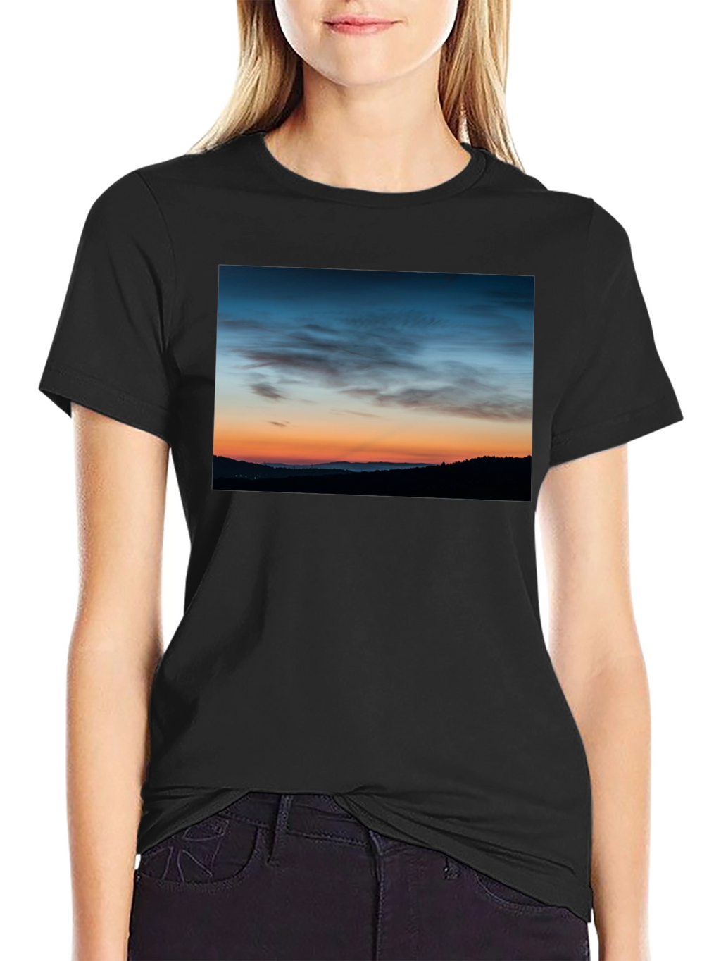 Sunset Landscape Graphic Tee - Mens Black T-Shirt