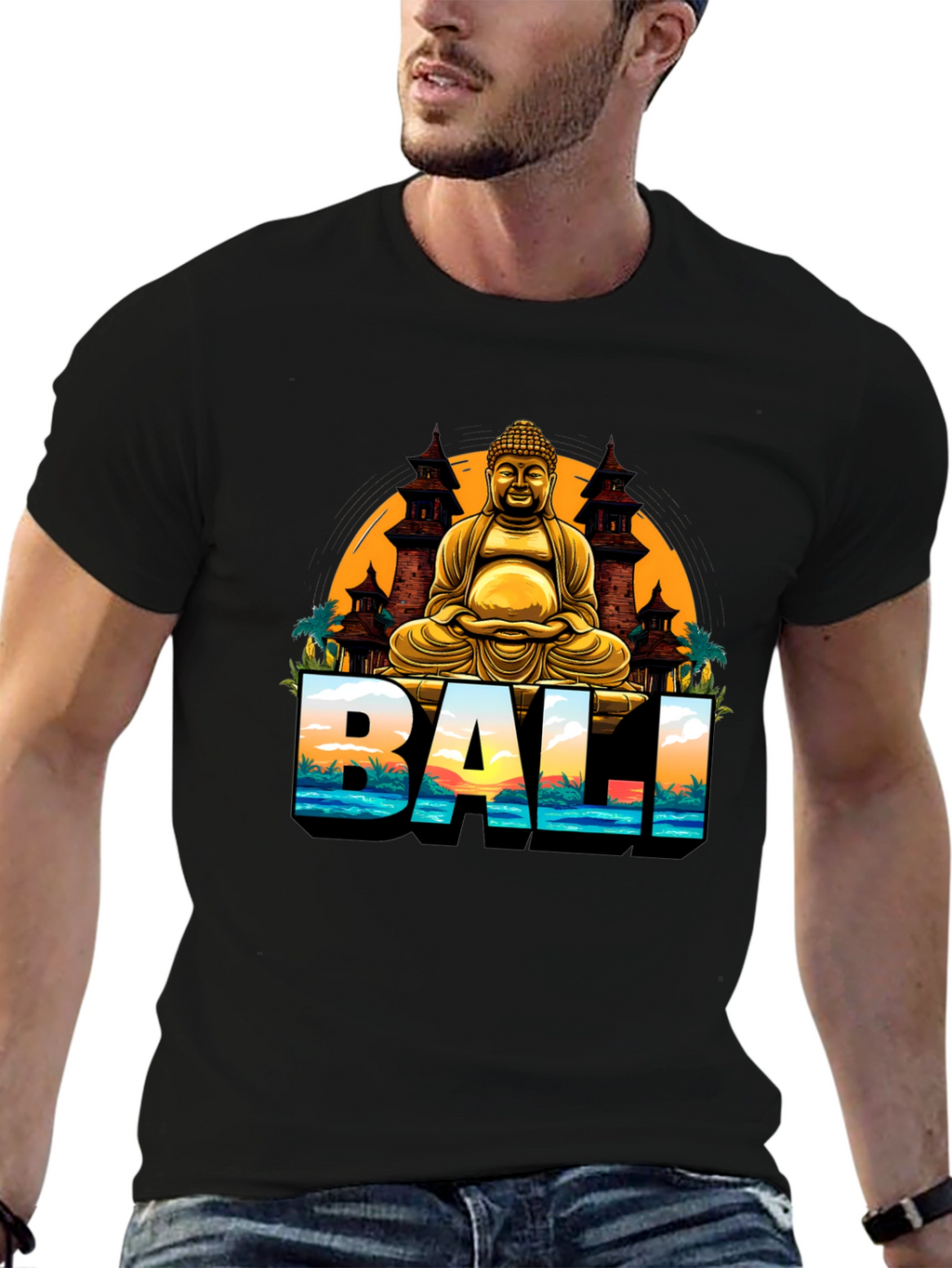 Bali Buddha Graphic Tee - Mens Black T-Shirt