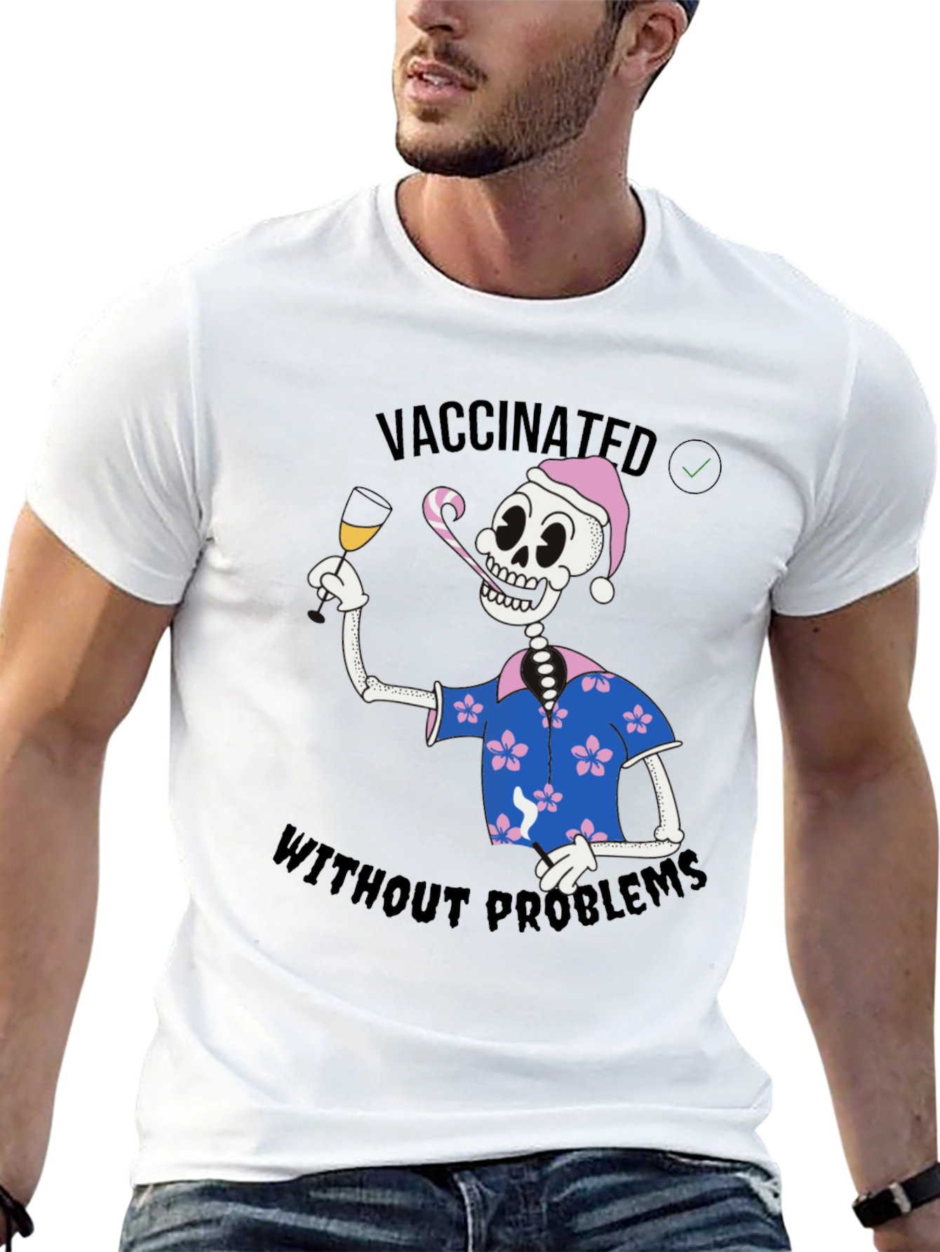 Vaccinated Skeleton T-Shirt - No Problems