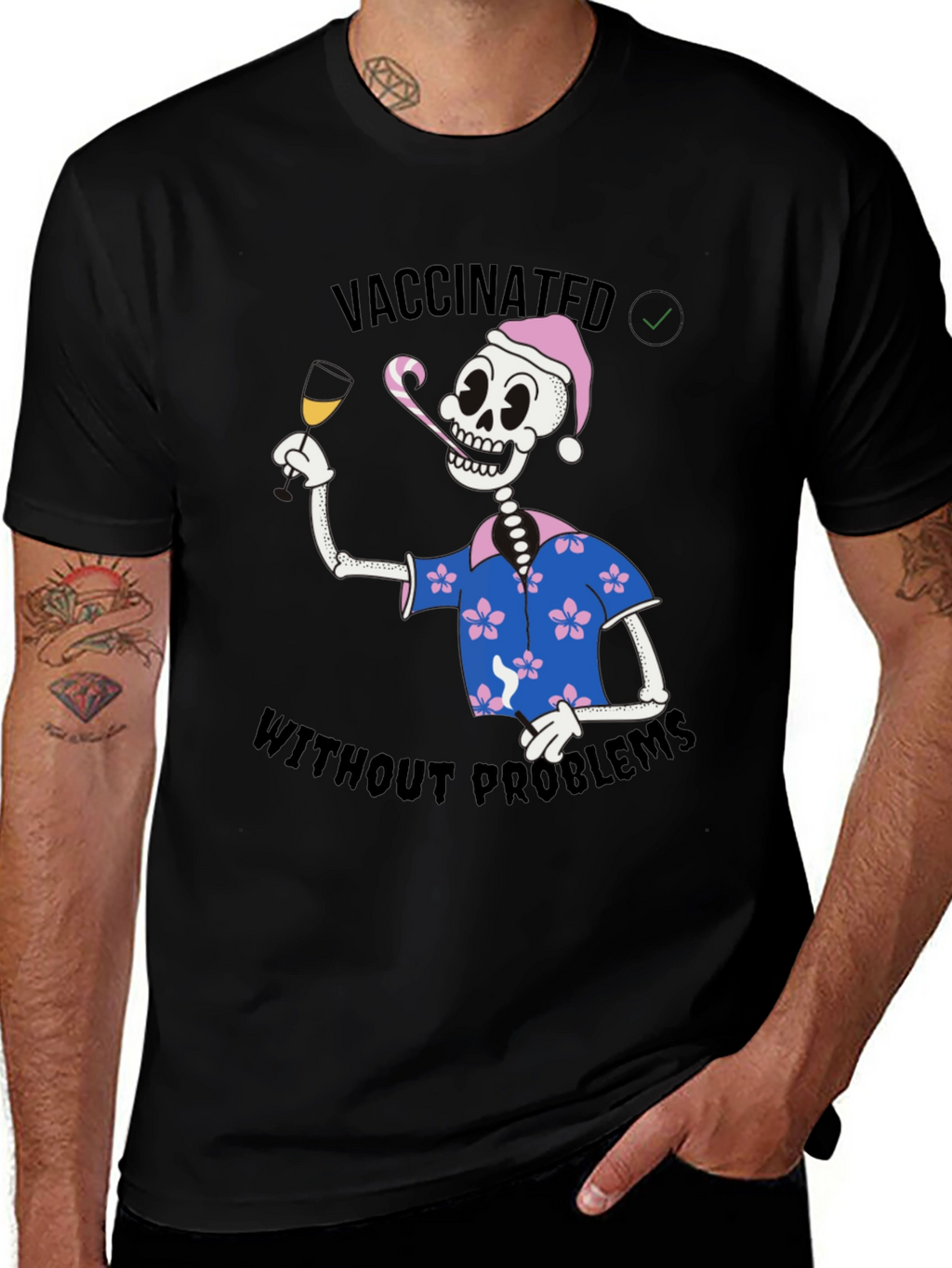 Vaccinated Skeleton T-Shirt - No Problems