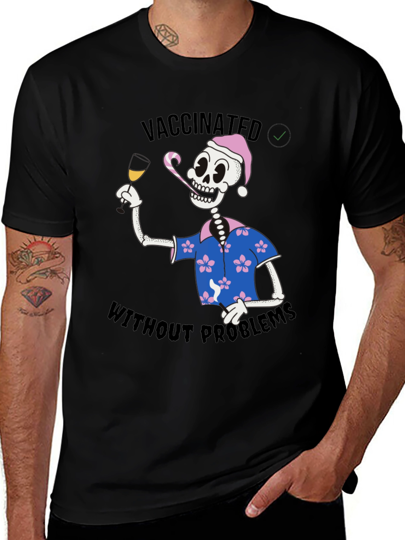Vaccinated Skeleton T-Shirt - No Problems