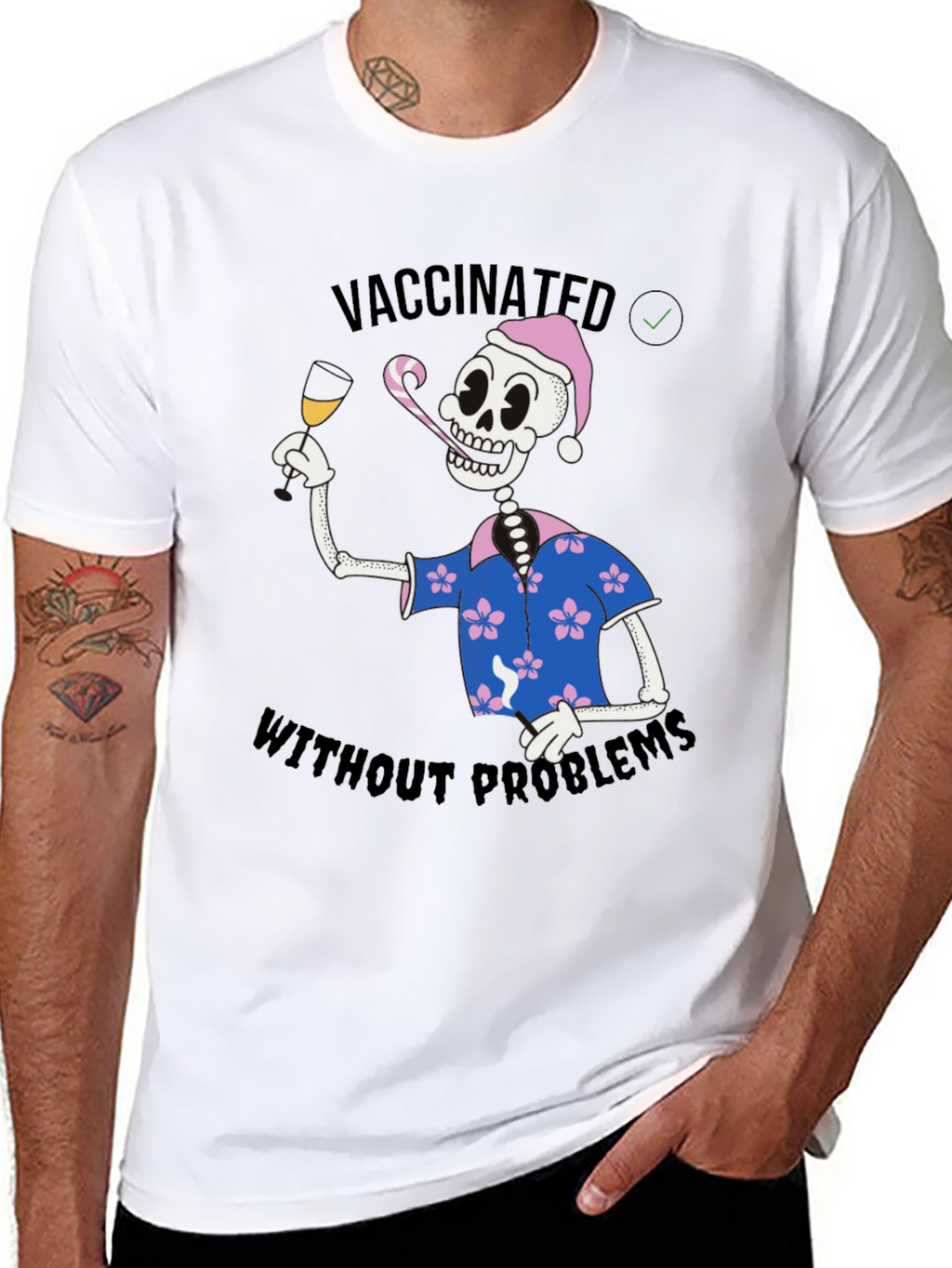 Vaccinated Skeleton T-Shirt - No Problems