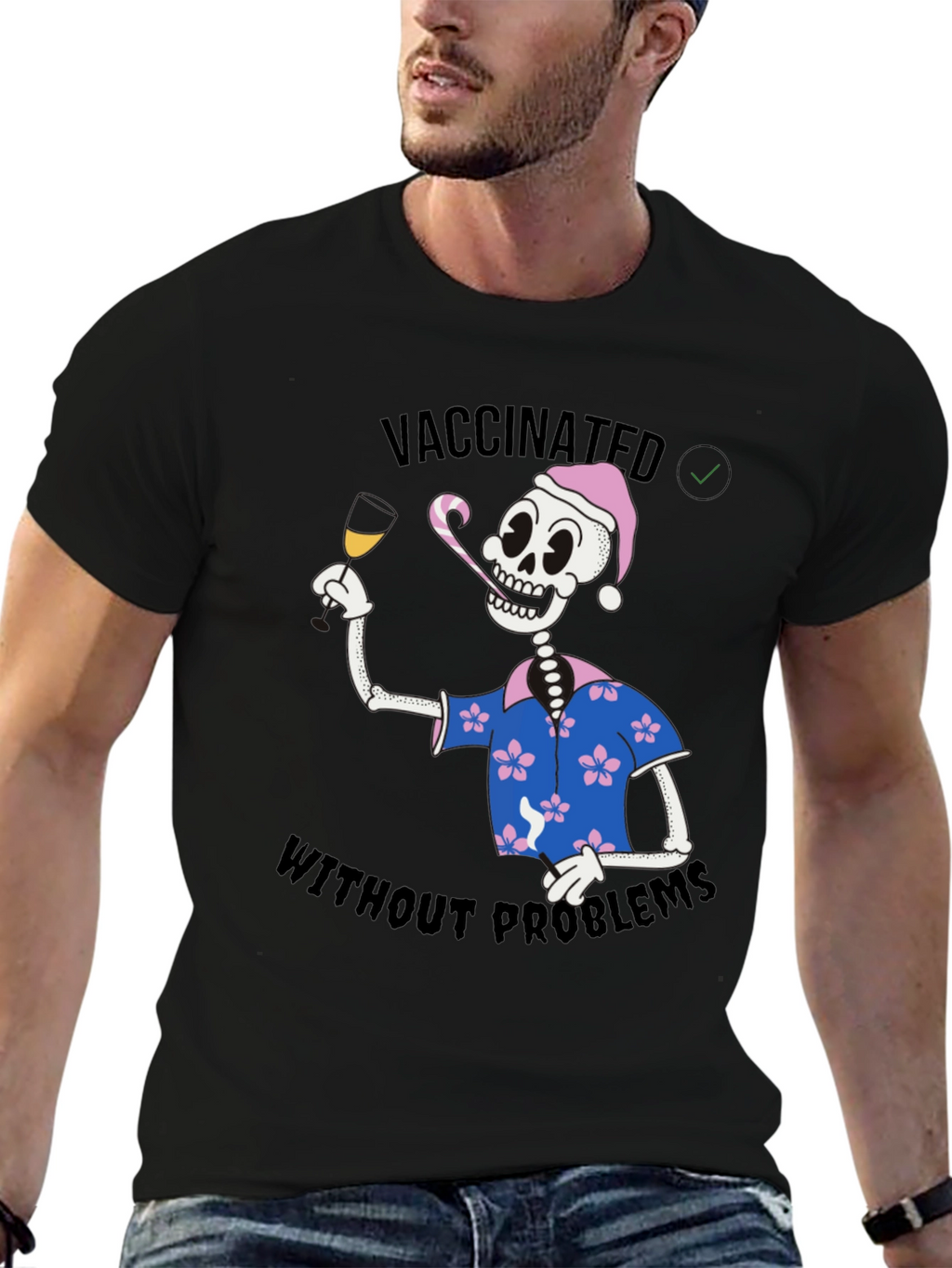 Vaccinated Skeleton T-Shirt - No Problems