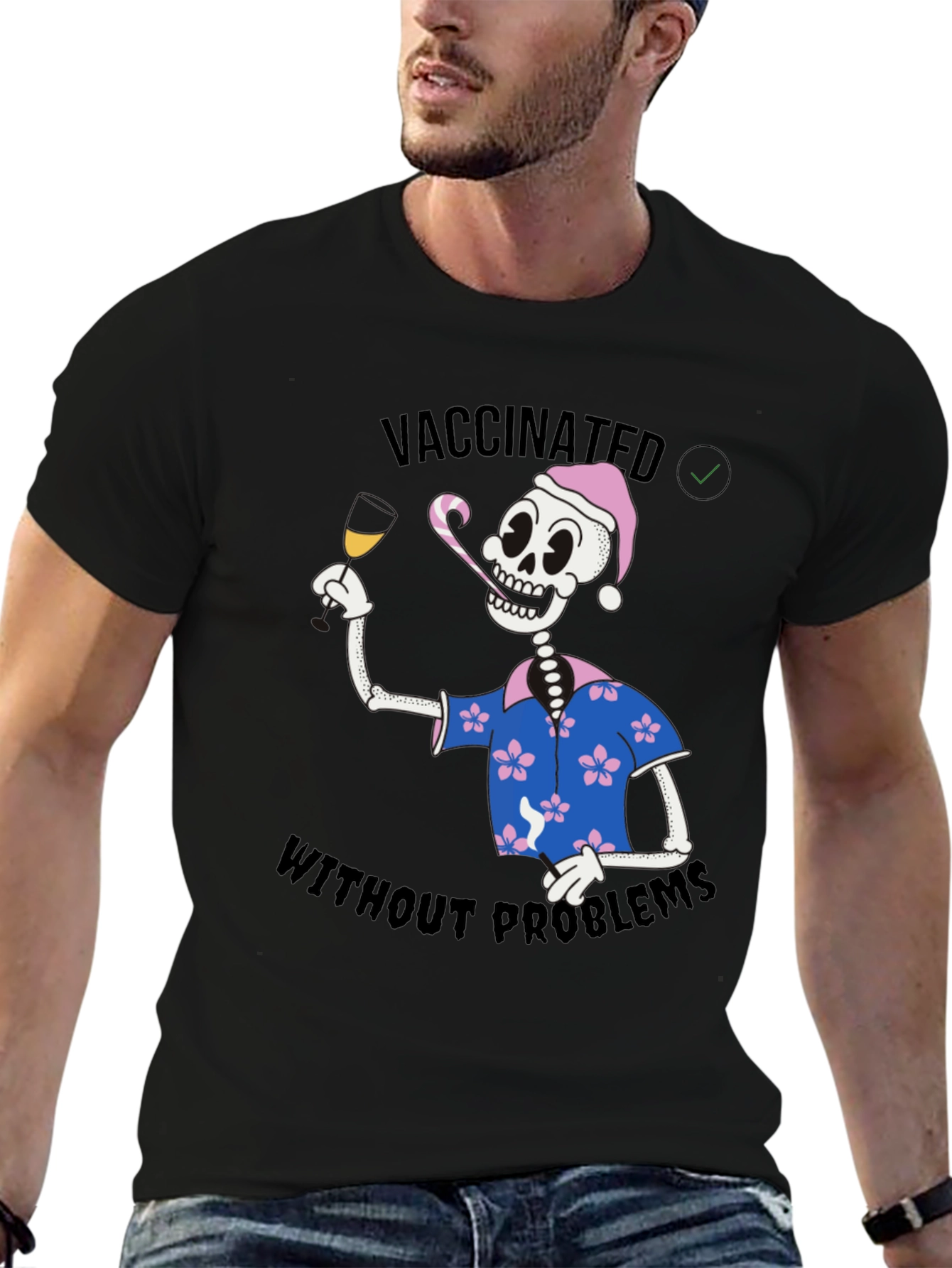 Vaccinated Skeleton T-Shirt - No Problems