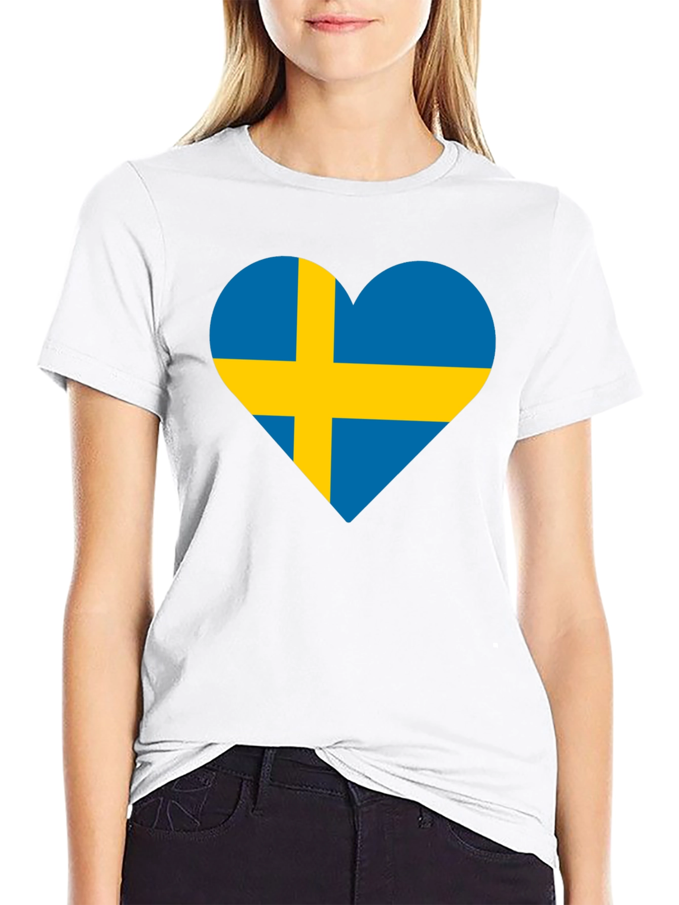 Sweden Flag Heart Graphic Black T-Shirt