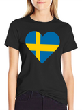 Sweden Flag Heart Graphic Black T-Shirt