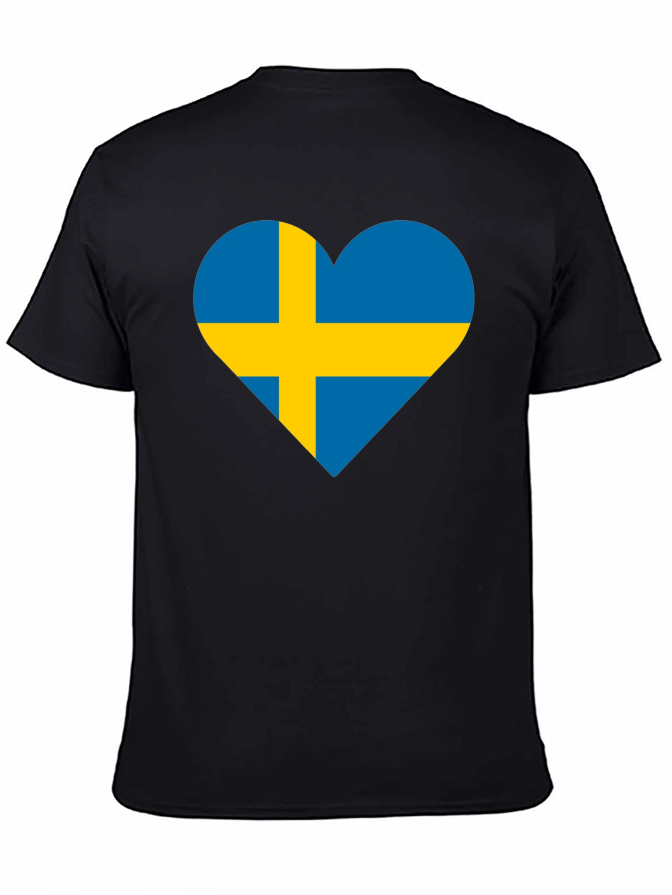 Sweden Flag Heart Graphic Black T-Shirt