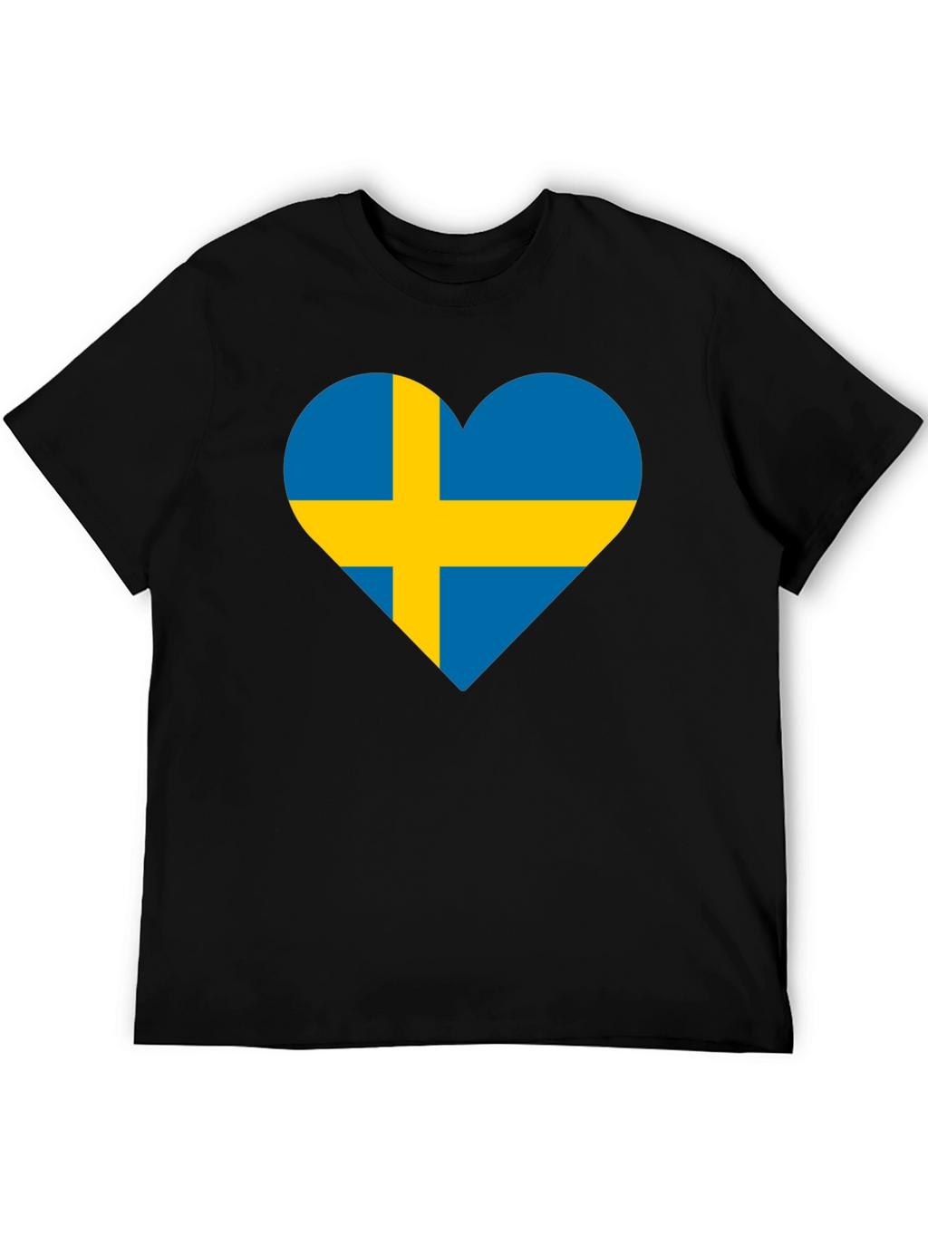 Sweden Flag Heart Graphic Black T-Shirt