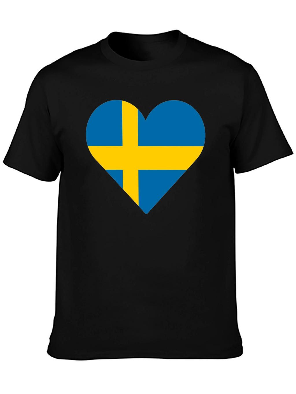 Sweden Flag Heart Graphic Black T-Shirt