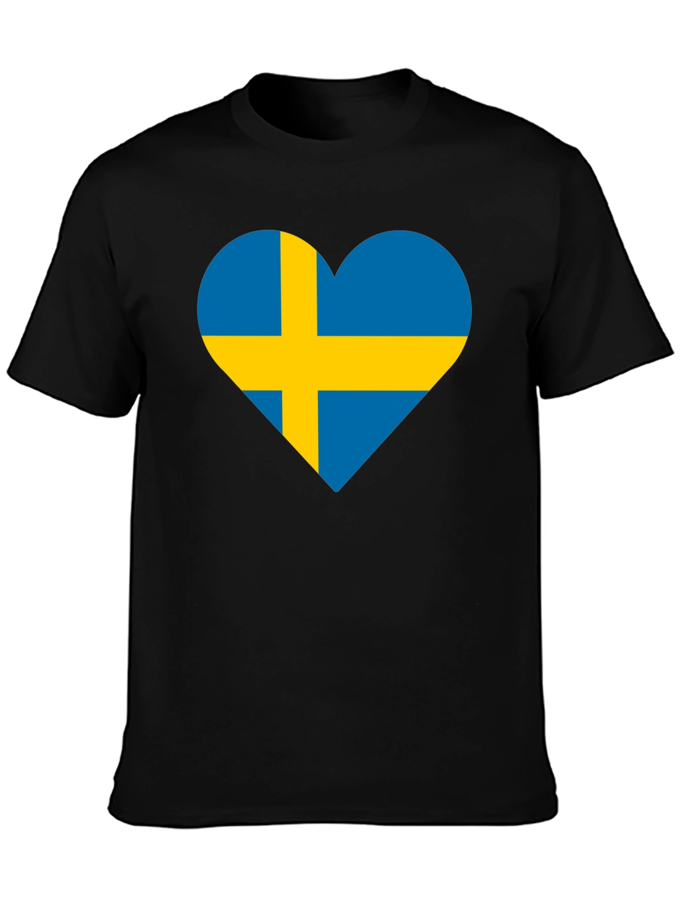 Sweden Flag Heart Graphic Black T-Shirt