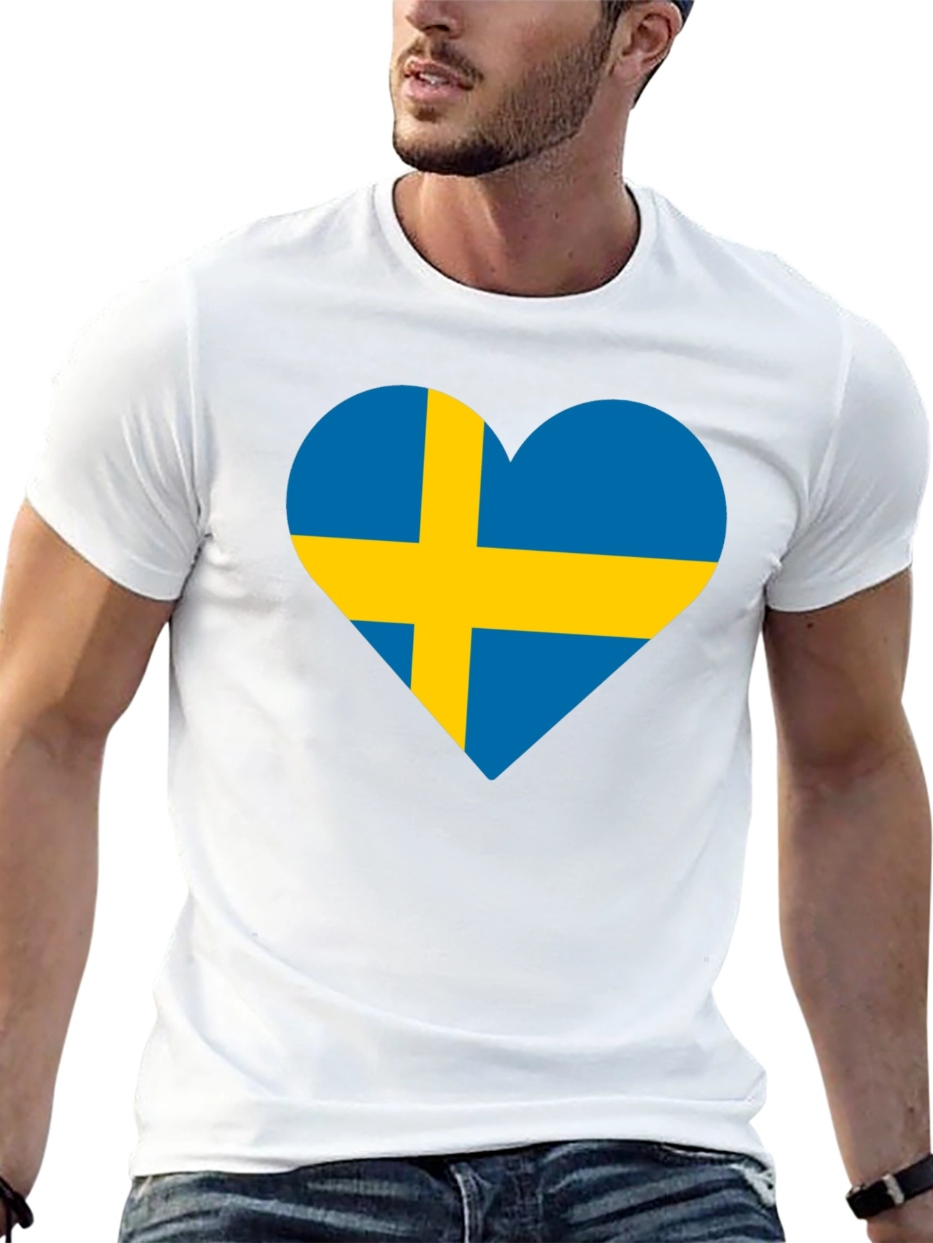 Sweden Flag Heart Graphic Black T-Shirt