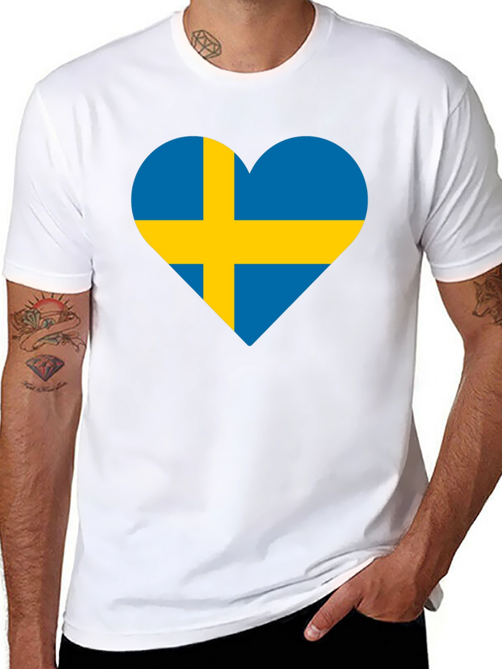 Sweden Flag Heart Graphic Black T-Shirt