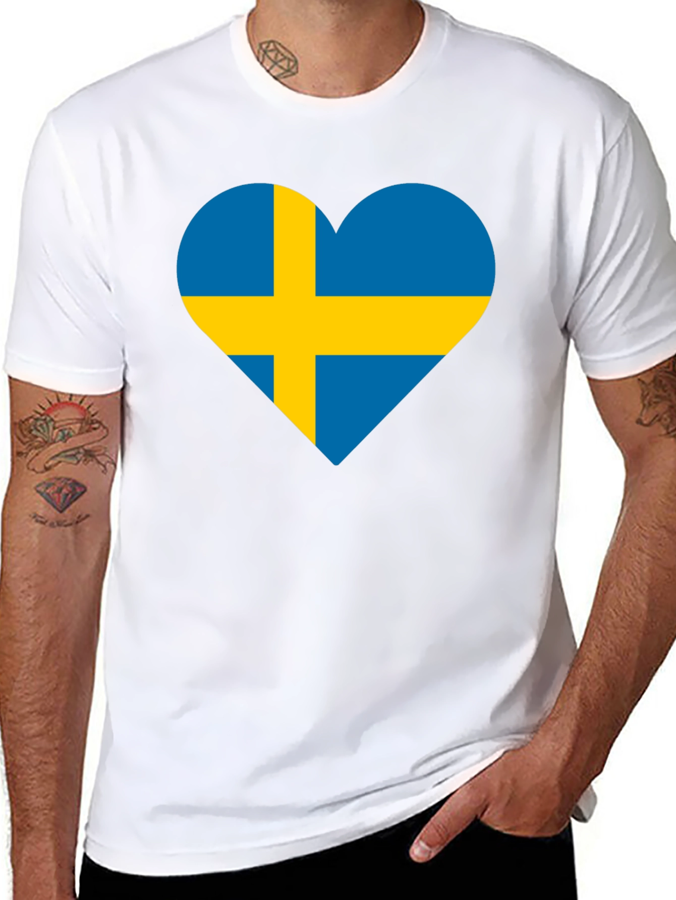 Sweden Flag Heart Graphic Black T-Shirt