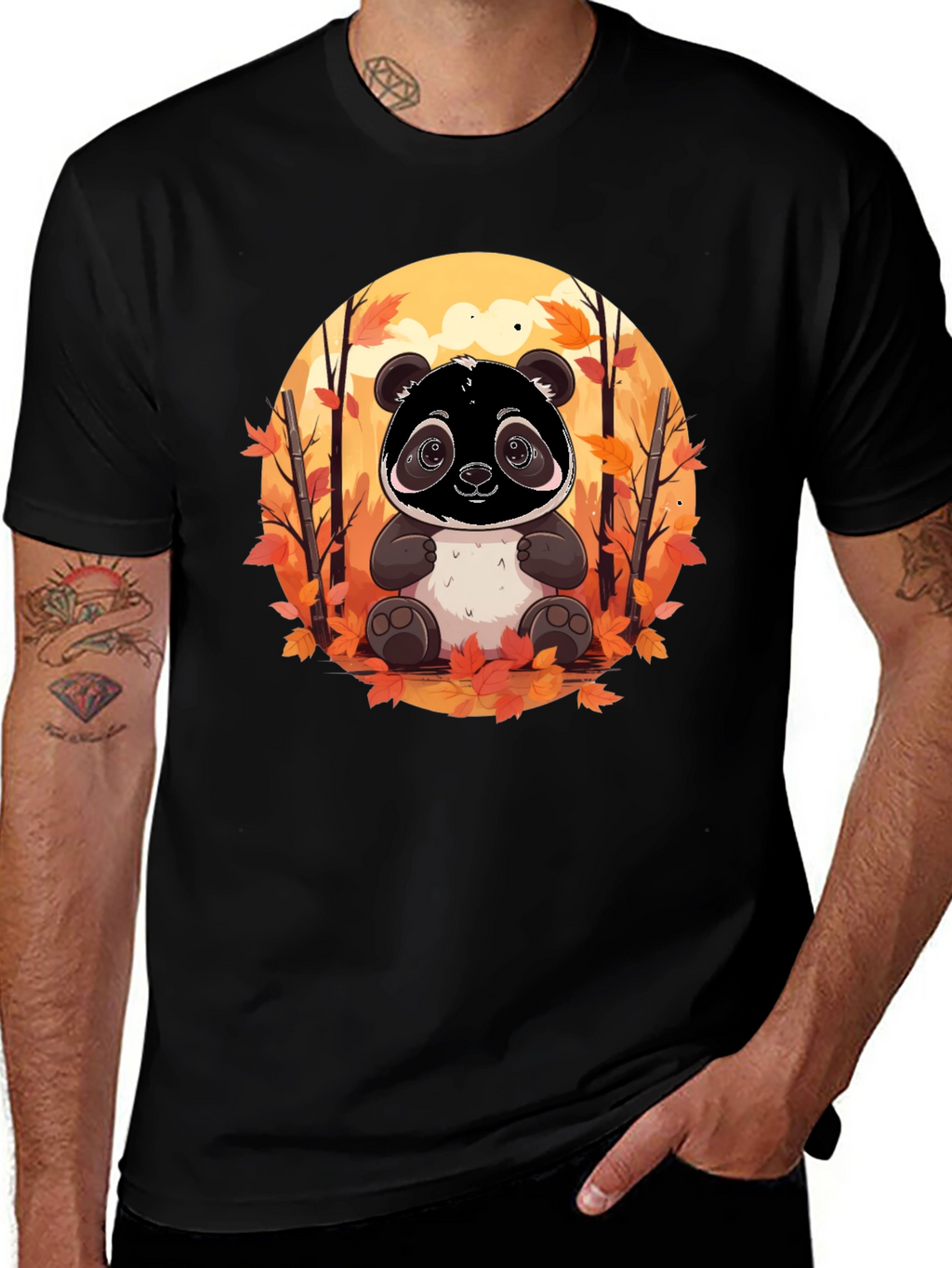 Panda Autumn Black T-Shirt