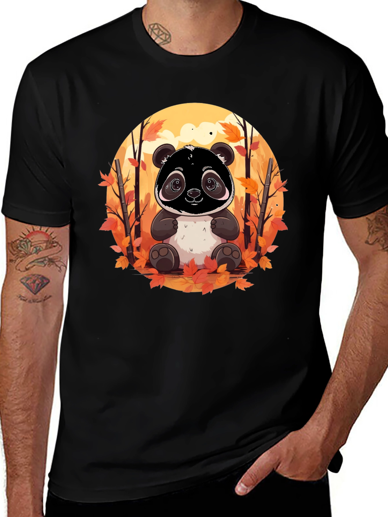 Panda Autumn Black T-Shirt