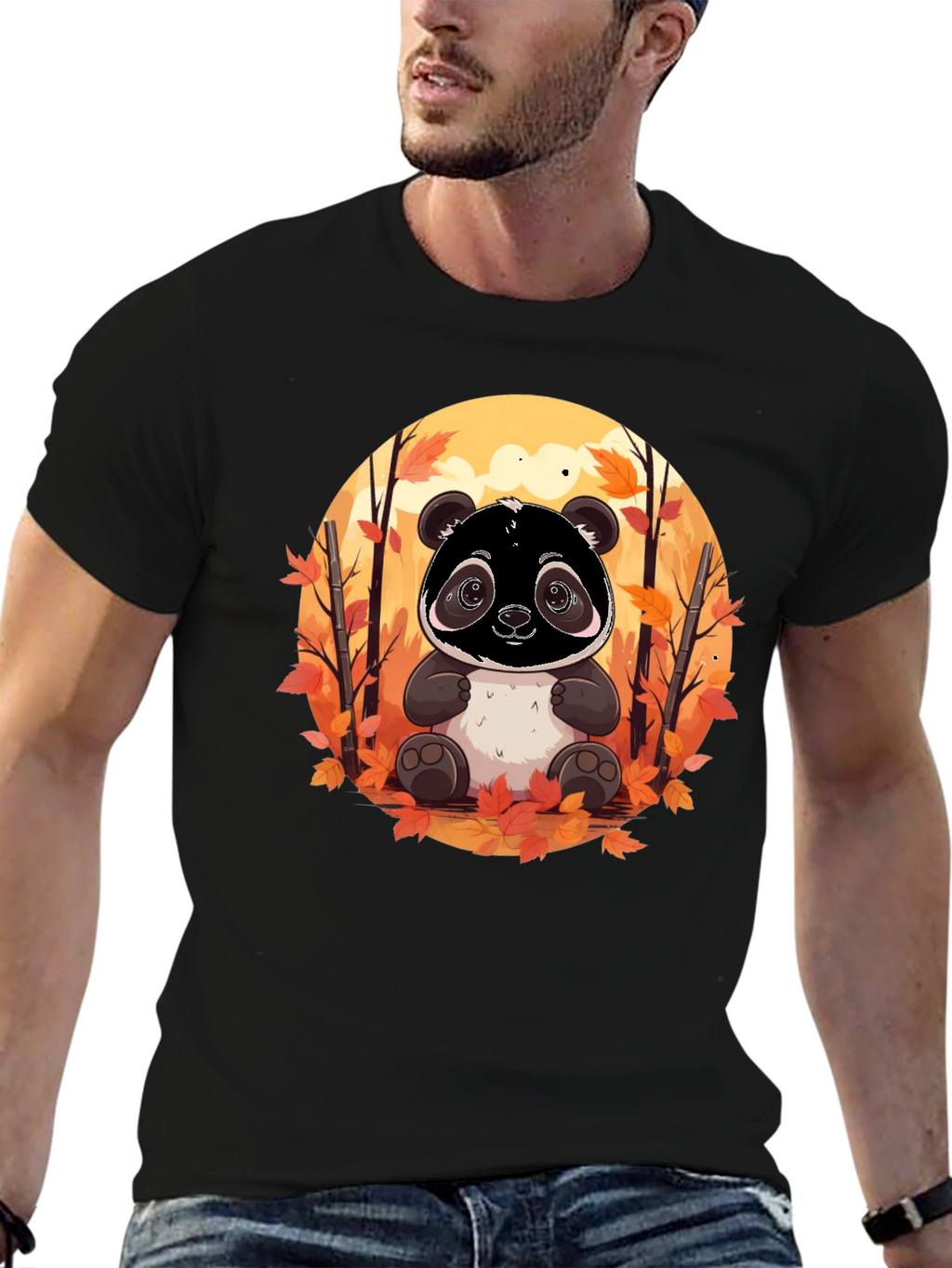 Panda Autumn Black T-Shirt