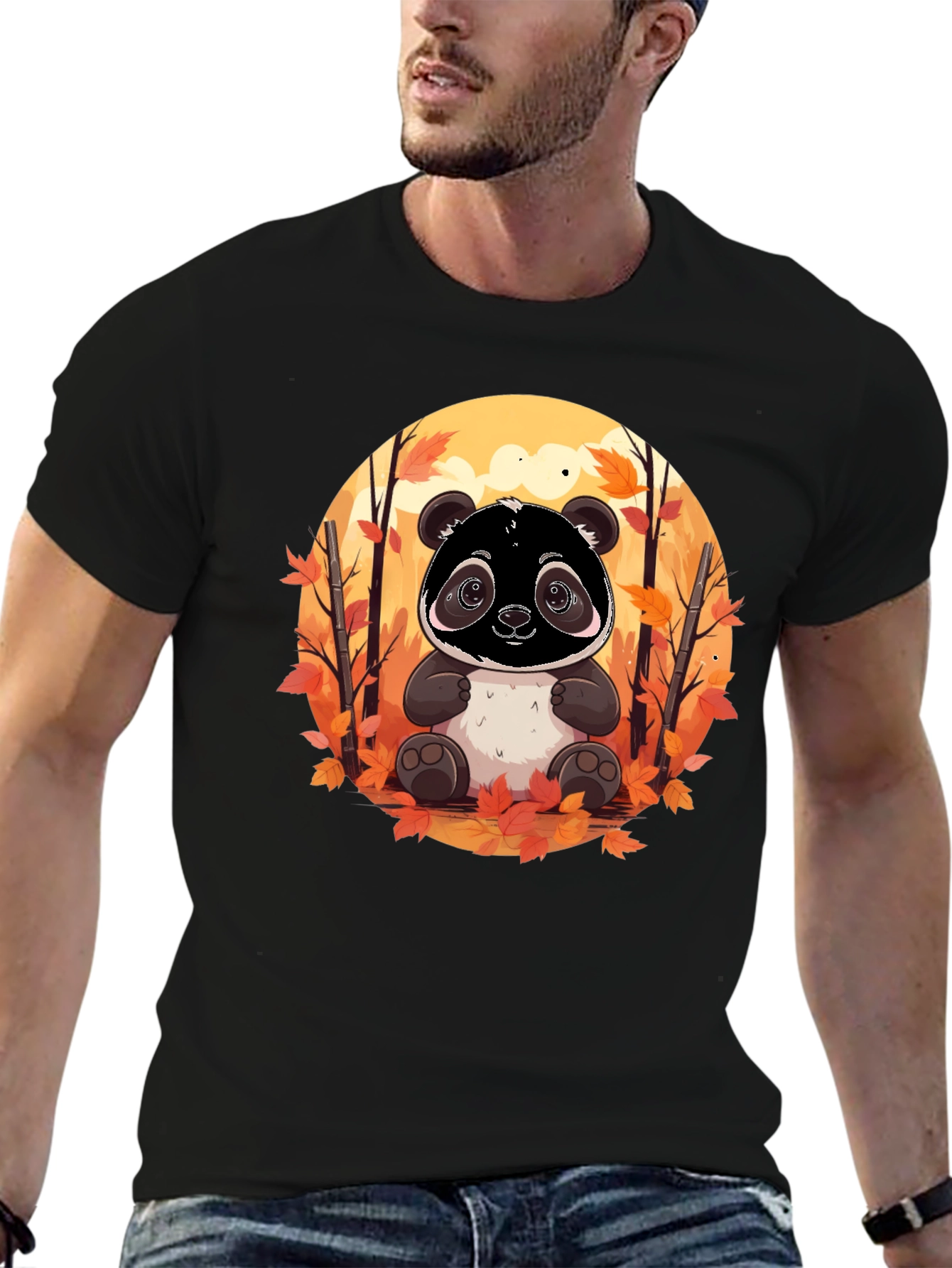 Panda Autumn Black T-Shirt