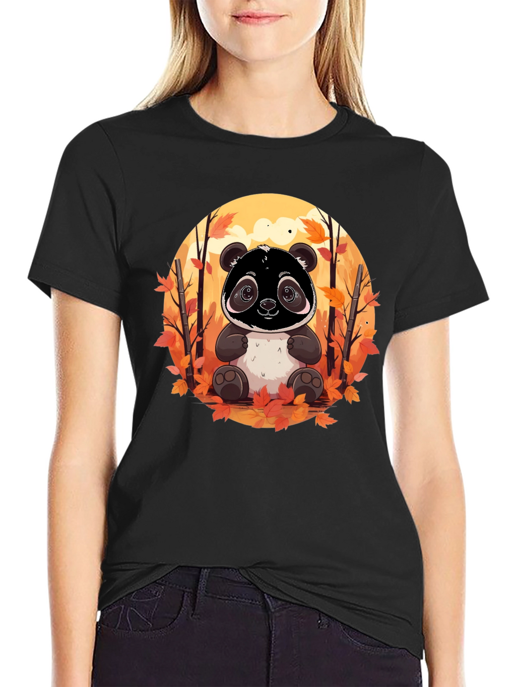 Panda Autumn Black T-Shirt