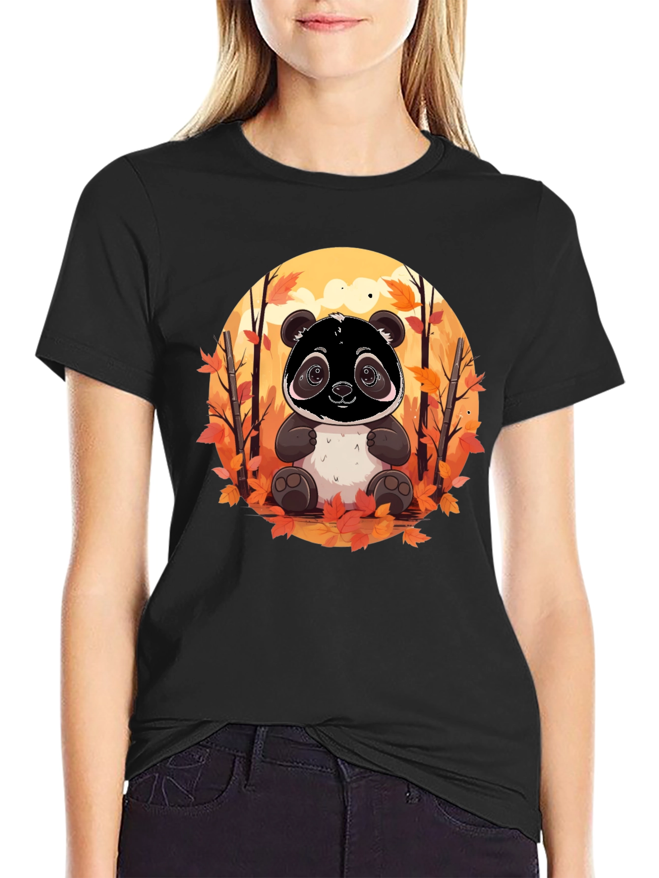 Panda Autumn Black T-Shirt