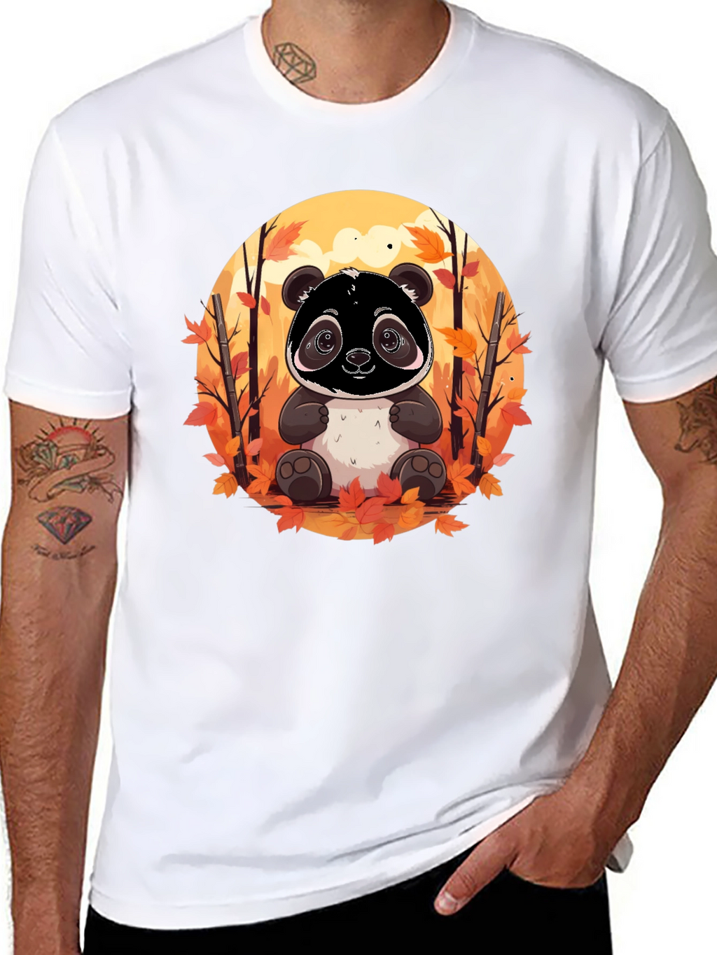 Panda Autumn Black T-Shirt