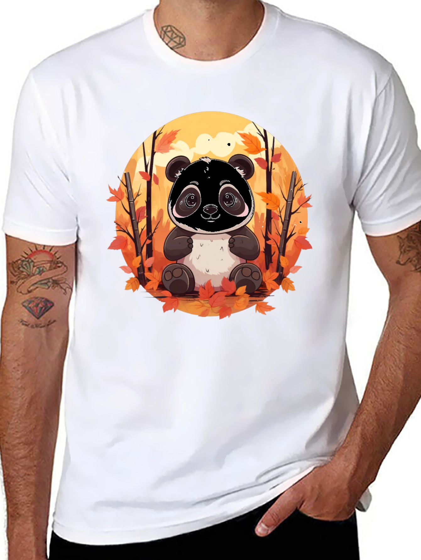 Panda Autumn Black T-Shirt