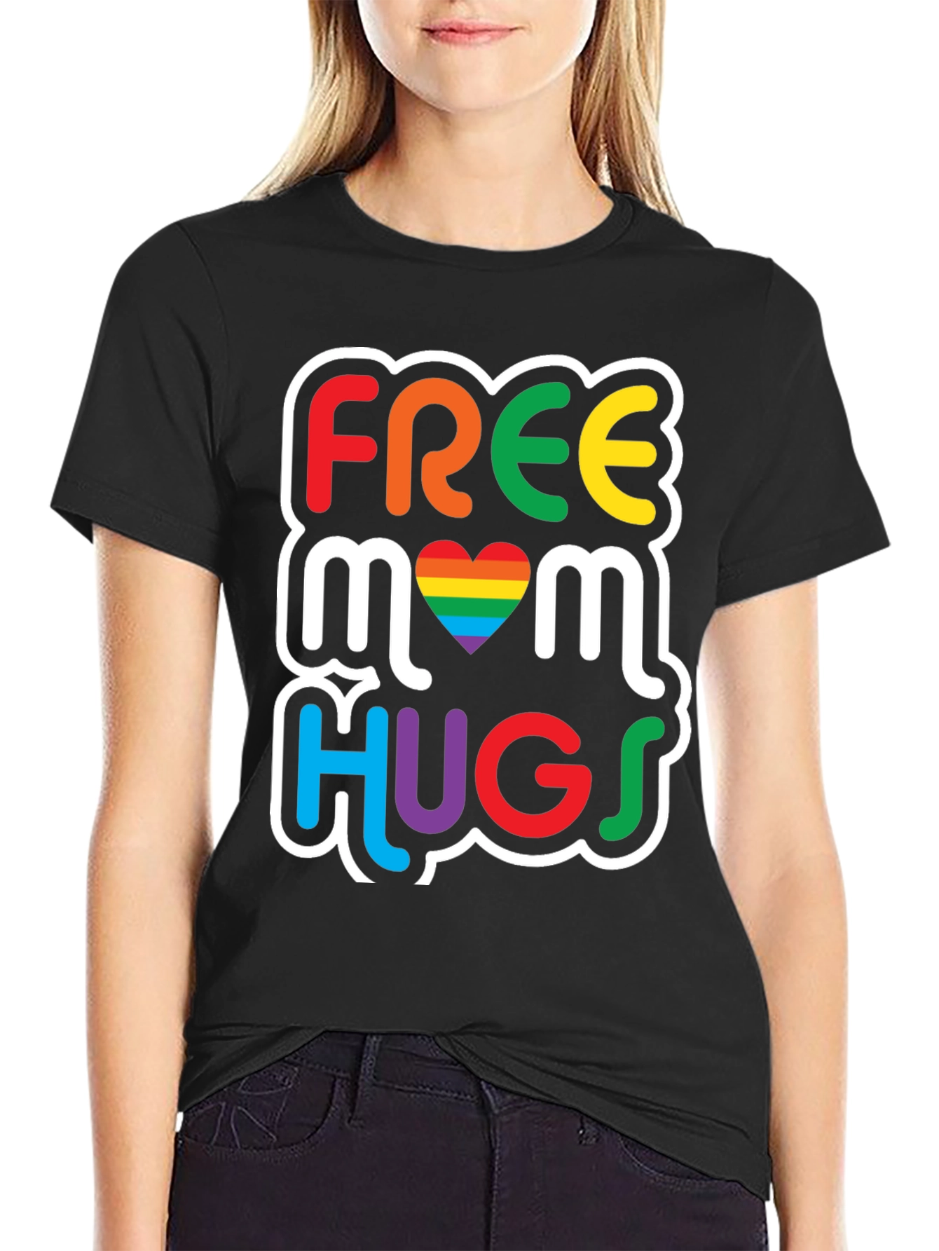 Free Mom Hugs Graphic Tee - Pride Rainbow LGBT