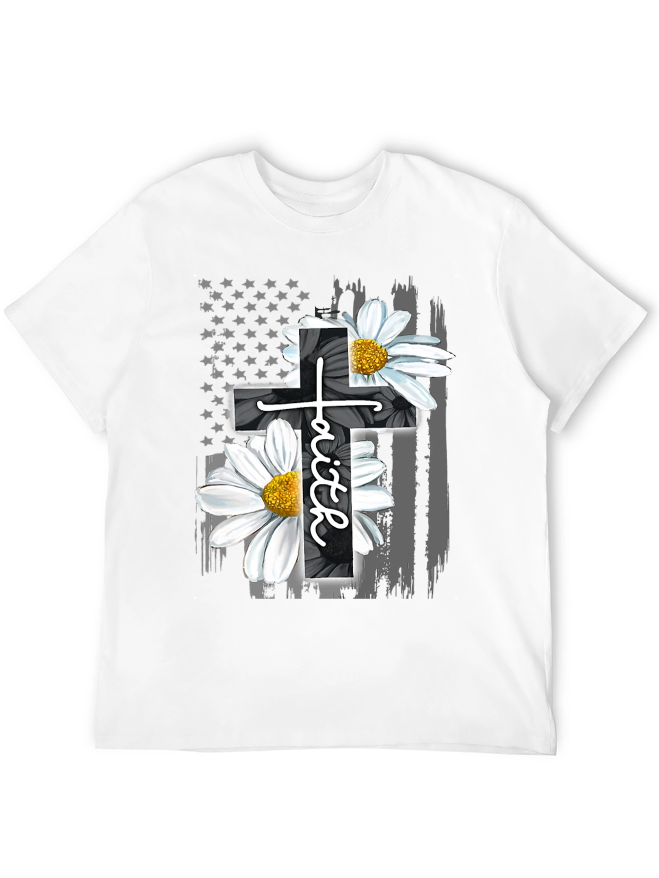 Faith Cross Flower USA Flag Graphic Tee