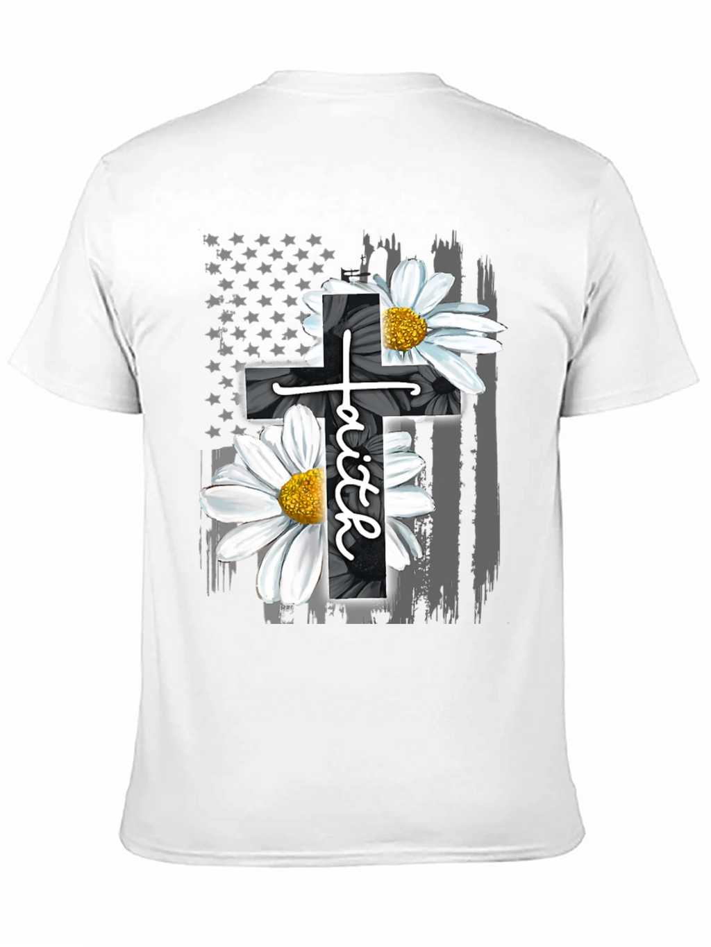 Faith Cross Flower USA Flag Graphic Tee