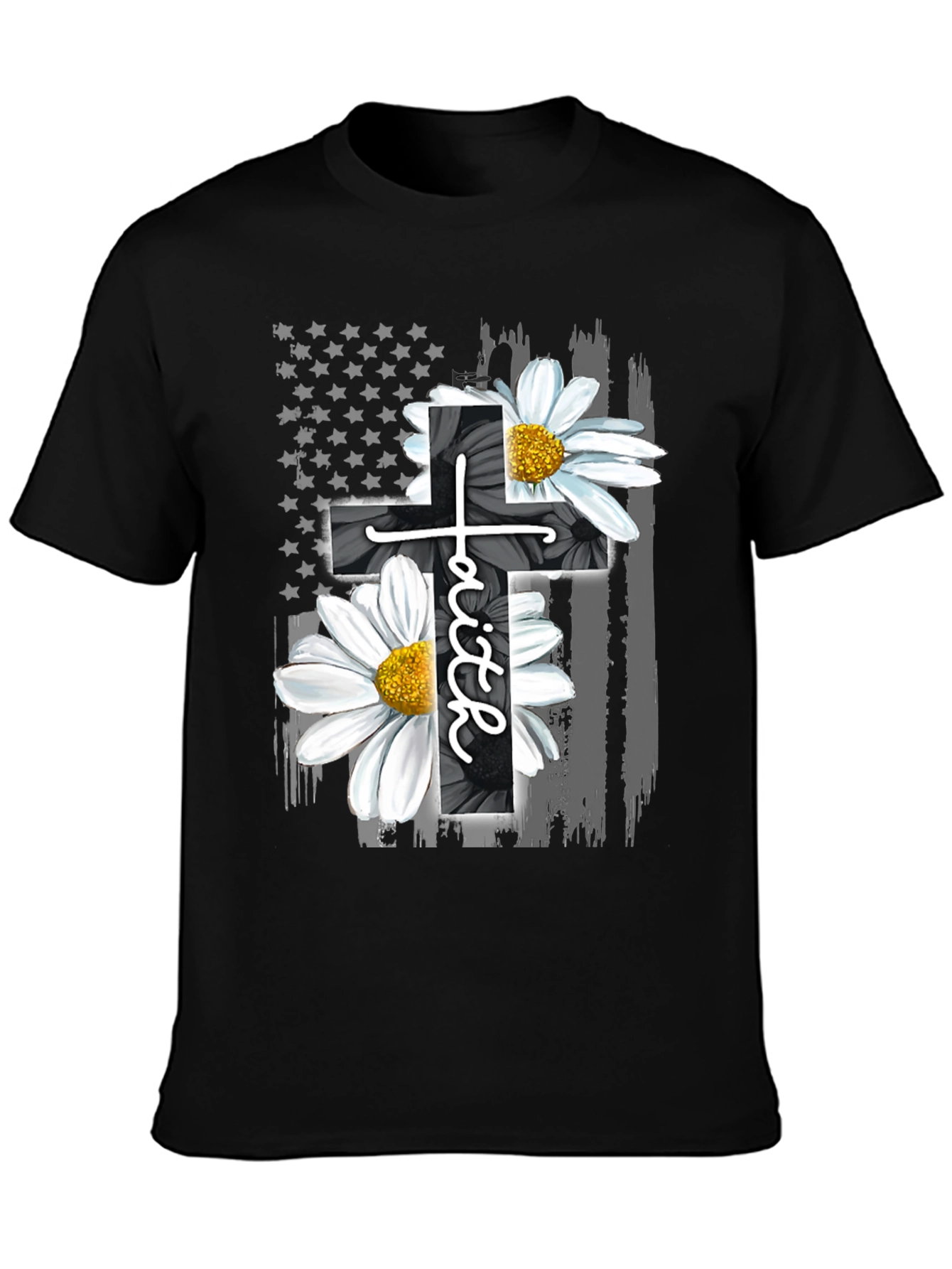 Faith Cross Flower USA Flag Graphic Tee