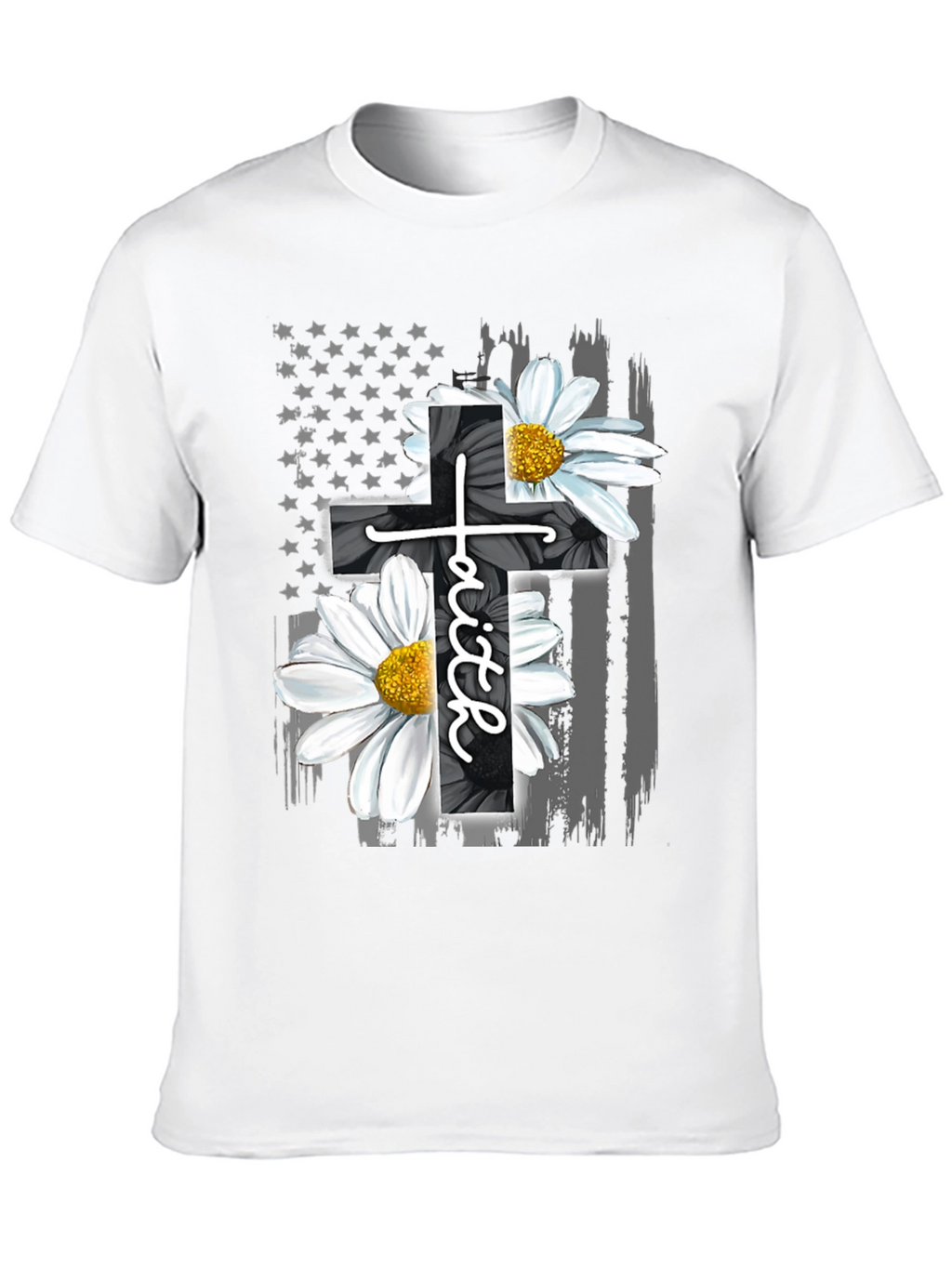Faith Cross Flower USA Flag Graphic Tee