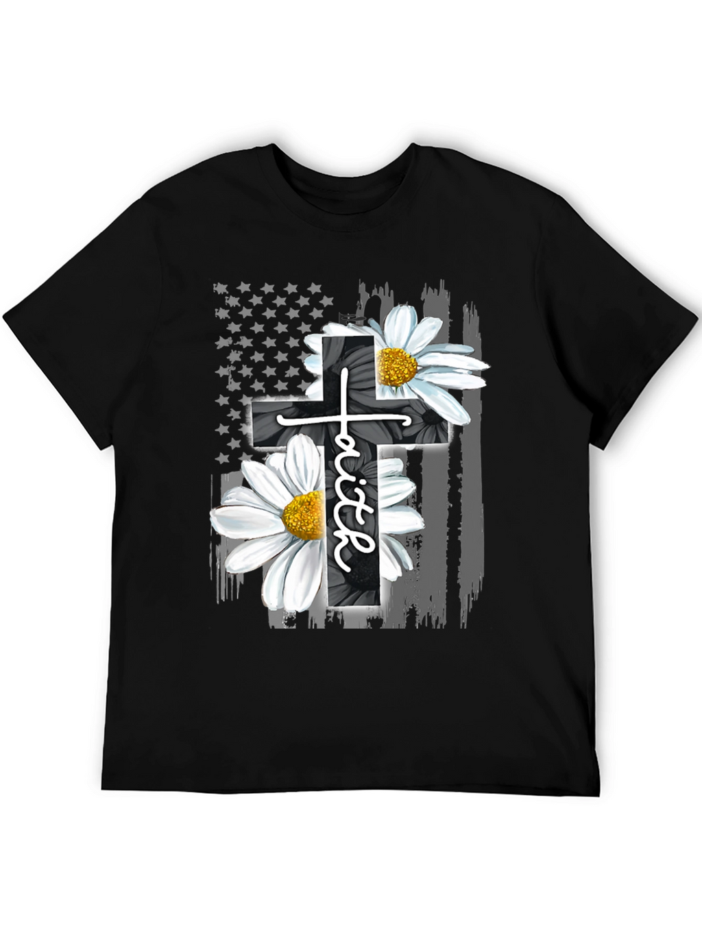Faith Cross Flower USA Flag Graphic Tee