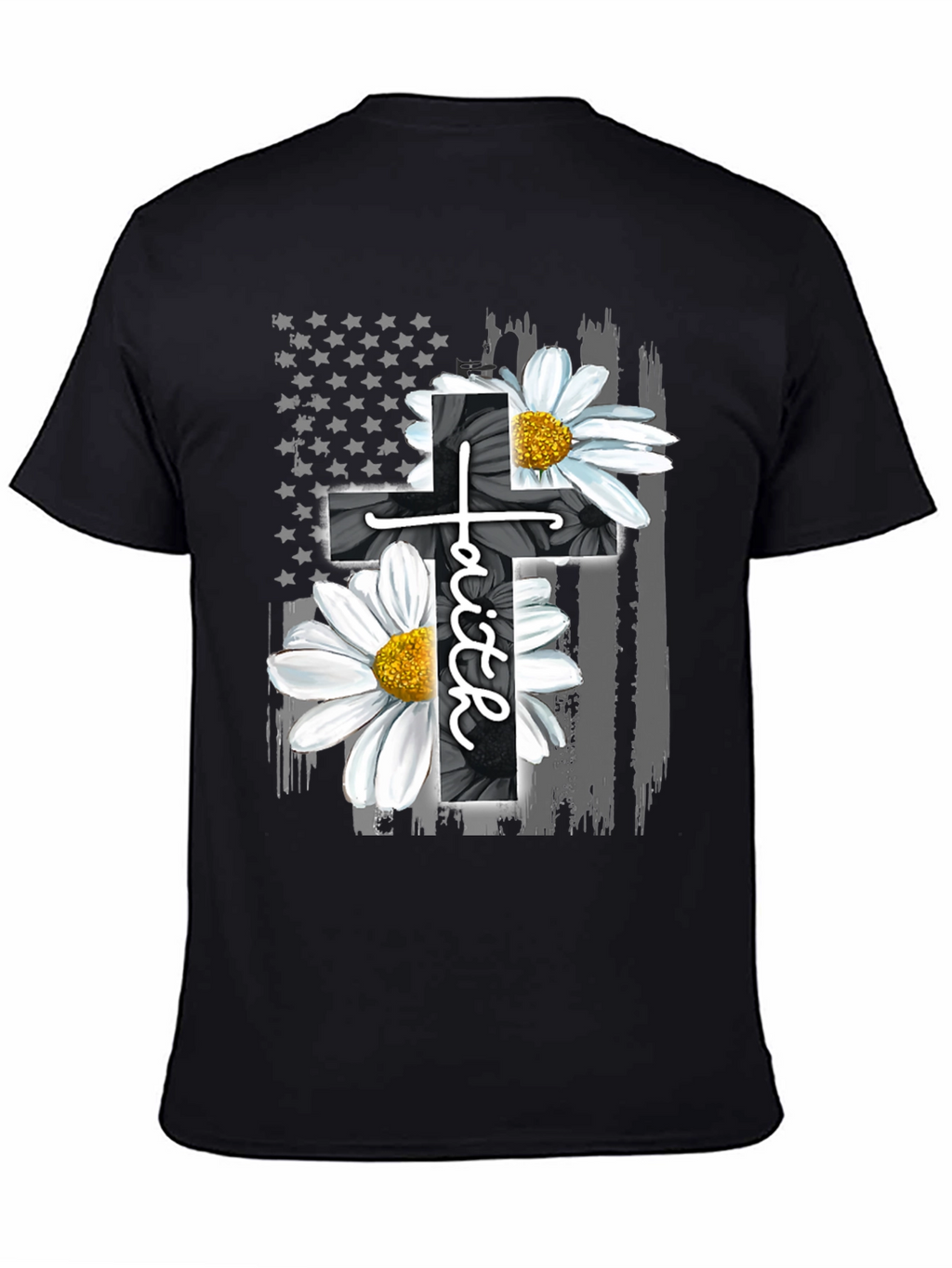 Faith Cross Flower USA Flag Graphic Tee