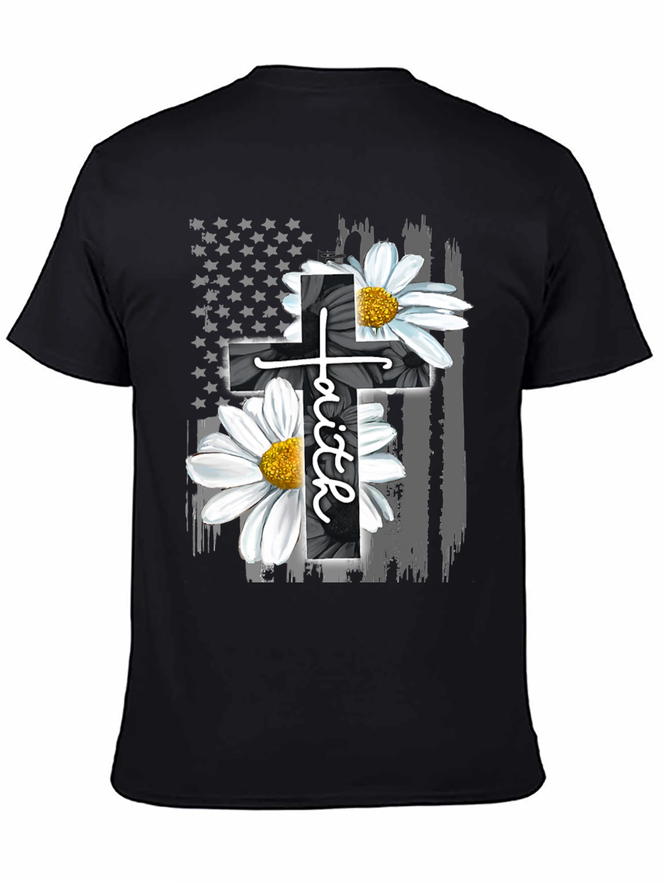 Faith Cross Flower USA Flag Graphic Tee