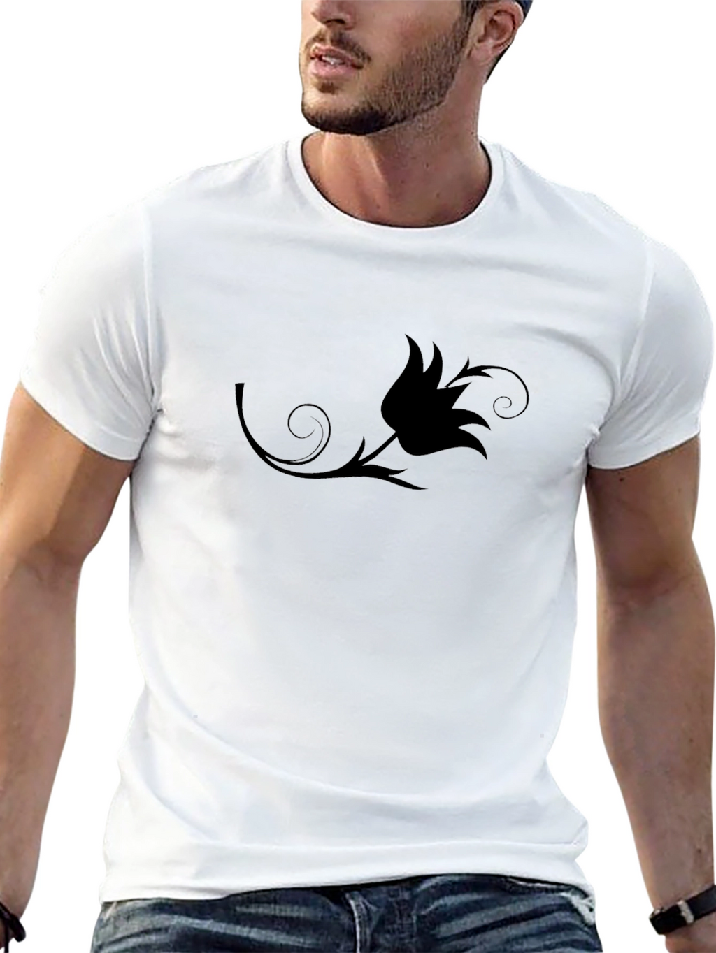 Mens Black T-Shirt with Floral Design