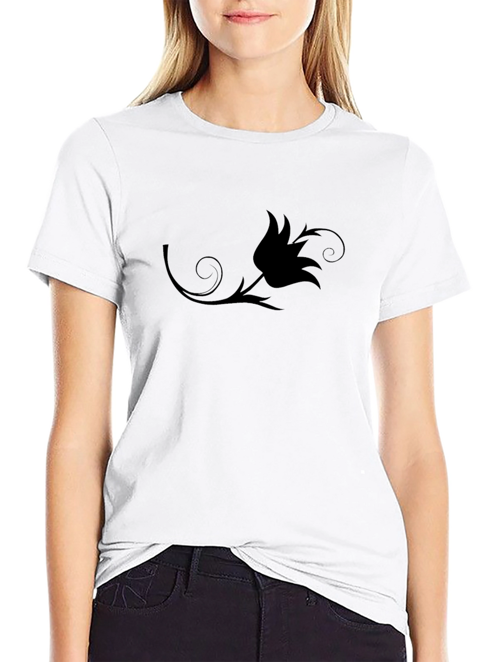 Mens Black T-Shirt with Floral Design