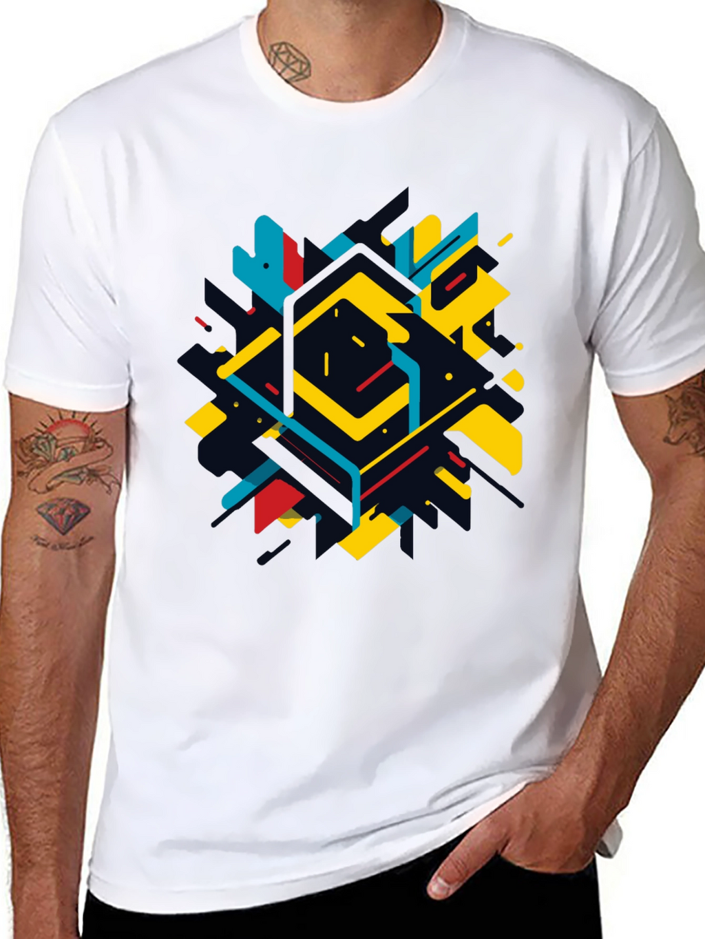 Geometric Abstract Graphic Black T-Shirt