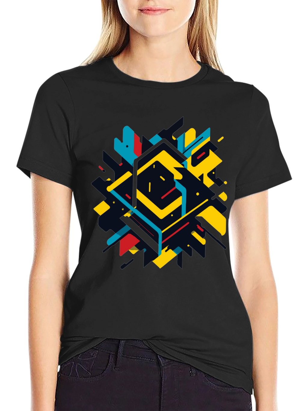Geometric Abstract Graphic Black T-Shirt