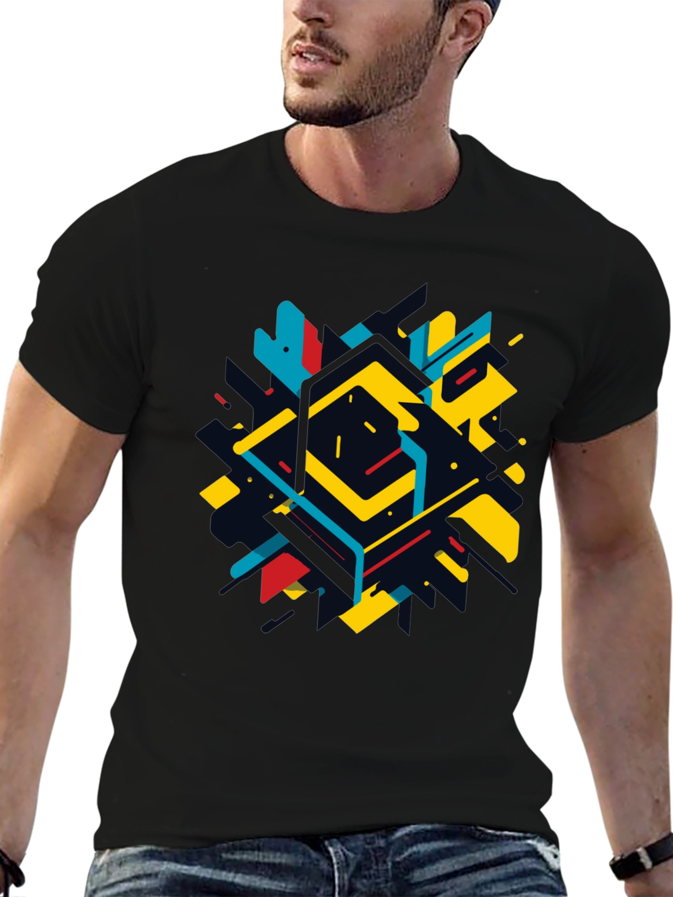 Geometric Abstract Graphic Black T-Shirt