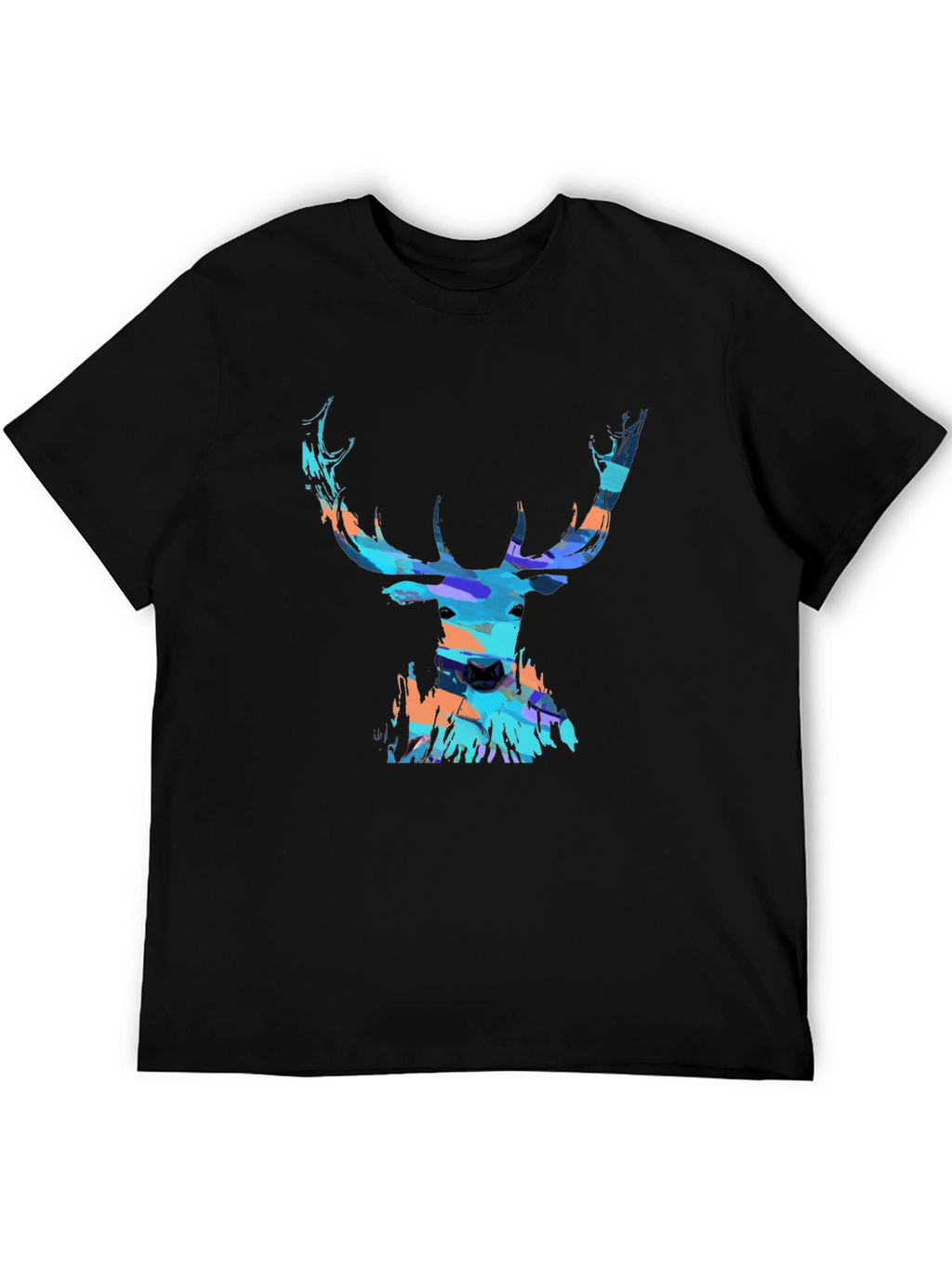 Abstract Deer Head Graphic Print Black T-Shirt